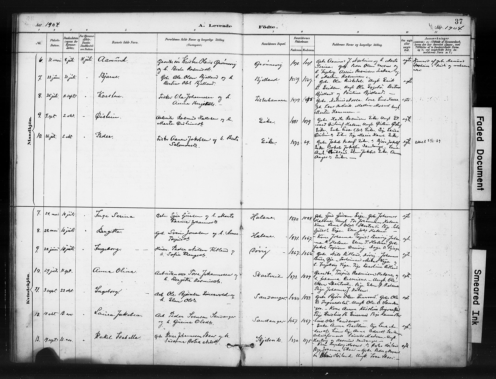 Hjelmeland sokneprestkontor, AV/SAST-A-101843/01/IV/L0015: Parish register (official) no. A 15, 1887-1910, p. 37