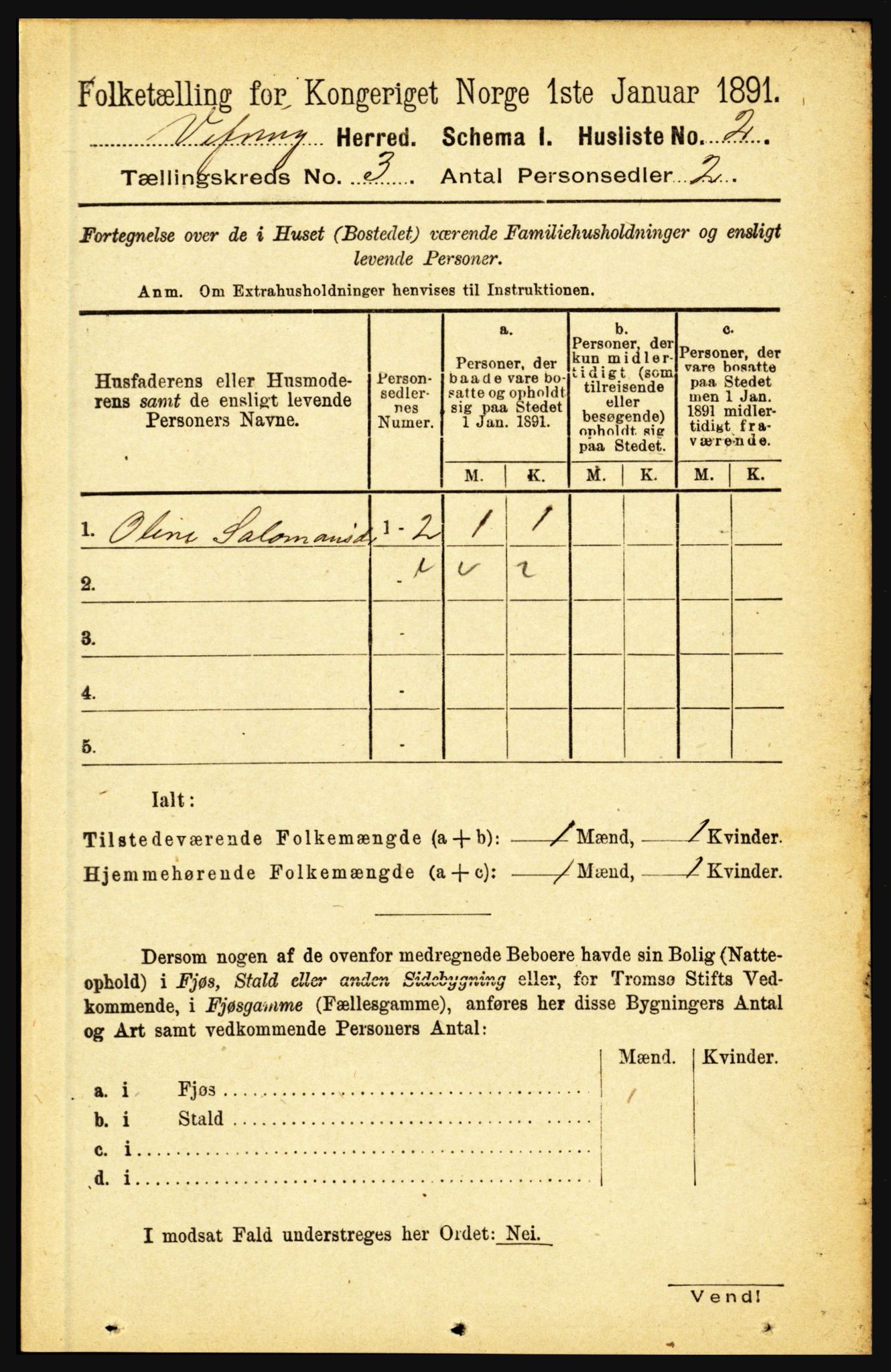 RA, 1891 census for 1434 Vevring, 1891, p. 725