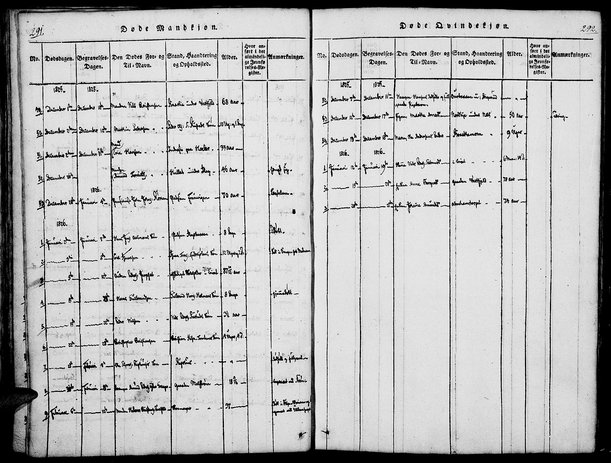 Vinger prestekontor, AV/SAH-PREST-024/H/Ha/Haa/L0006: Parish register (official) no. 6, 1814-1825, p. 291-292