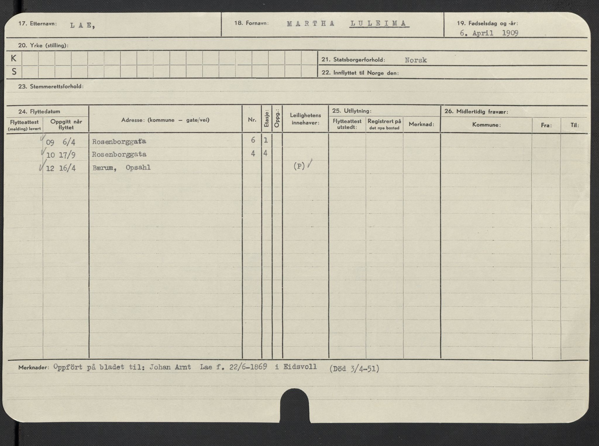 Oslo folkeregister, Registerkort, AV/SAO-A-11715/F/Fa/Fac/L0019: Kvinner, 1906-1914, p. 705a