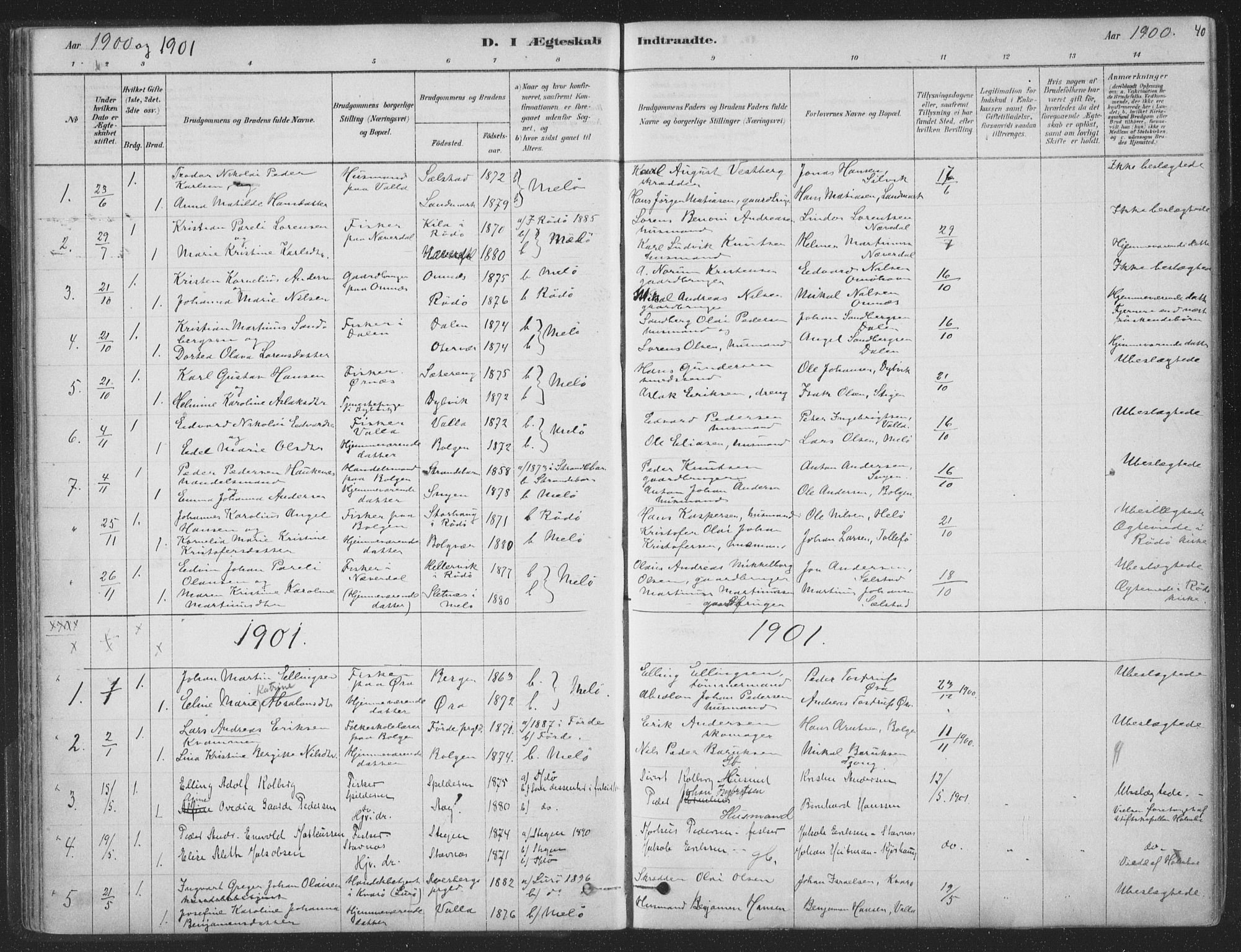 Ministerialprotokoller, klokkerbøker og fødselsregistre - Nordland, SAT/A-1459/843/L0627: Parish register (official) no. 843A02, 1878-1908, p. 40