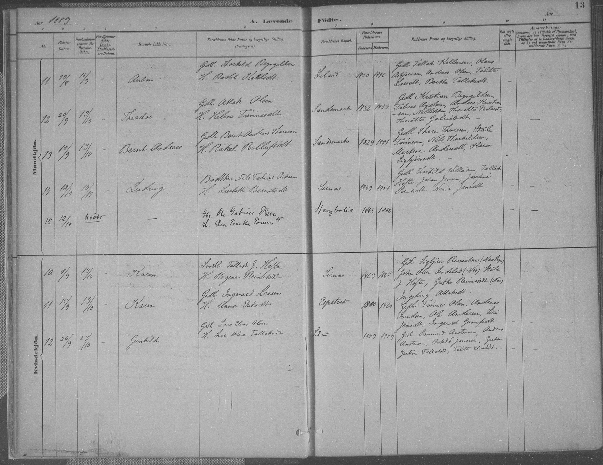 Bakke sokneprestkontor, SAK/1111-0002/F/Fa/Faa/L0008: Parish register (official) no. A 8, 1887-1911, p. 13