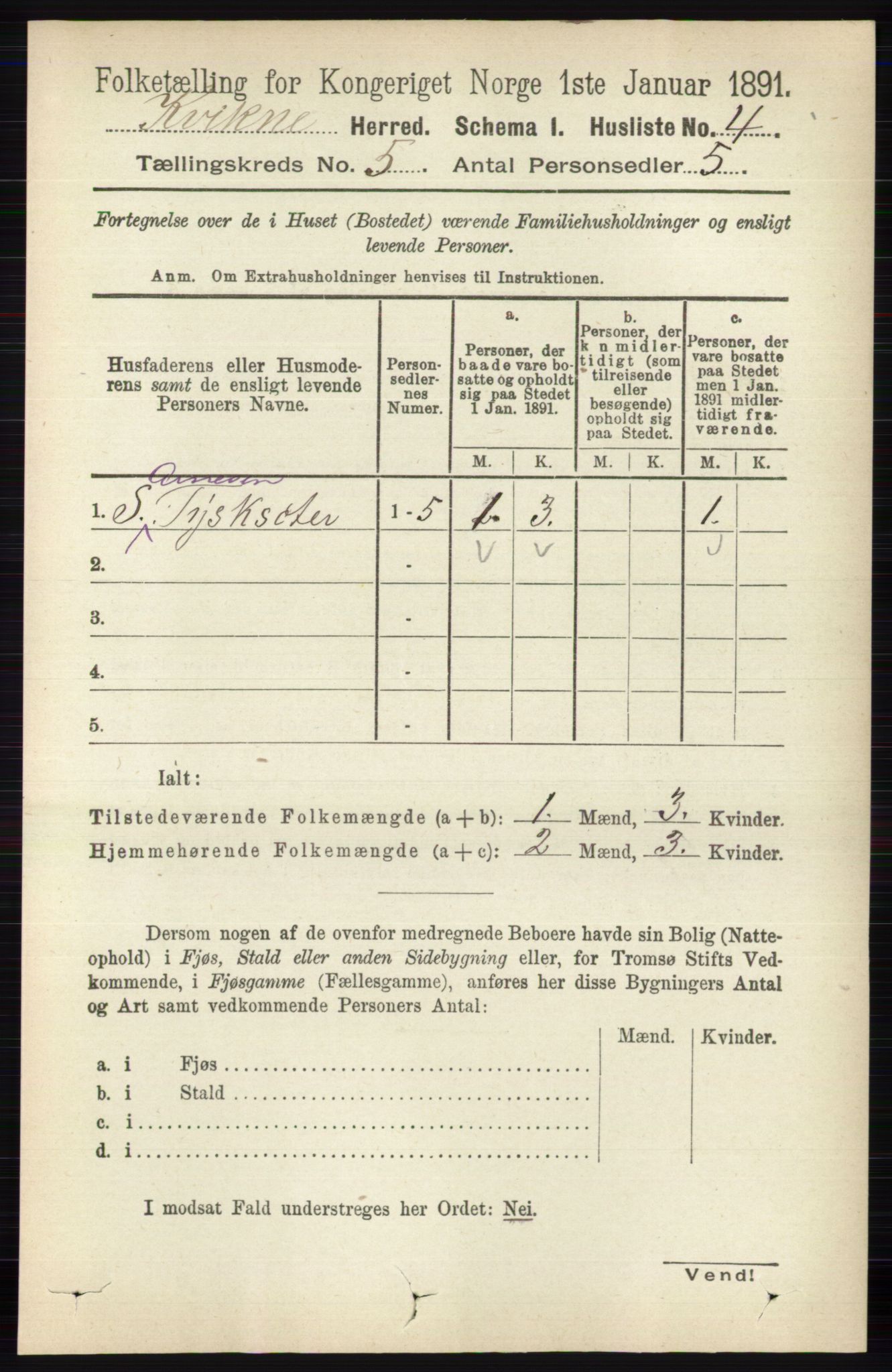 RA, 1891 census for 0440 Kvikne, 1891, p. 1292