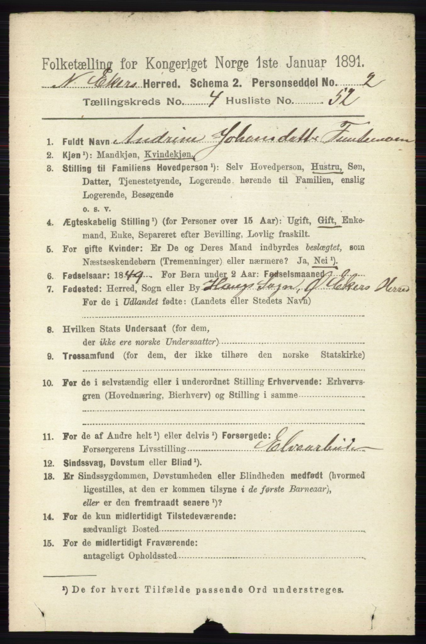 RA, 1891 census for 0625 Nedre Eiker, 1891, p. 2226