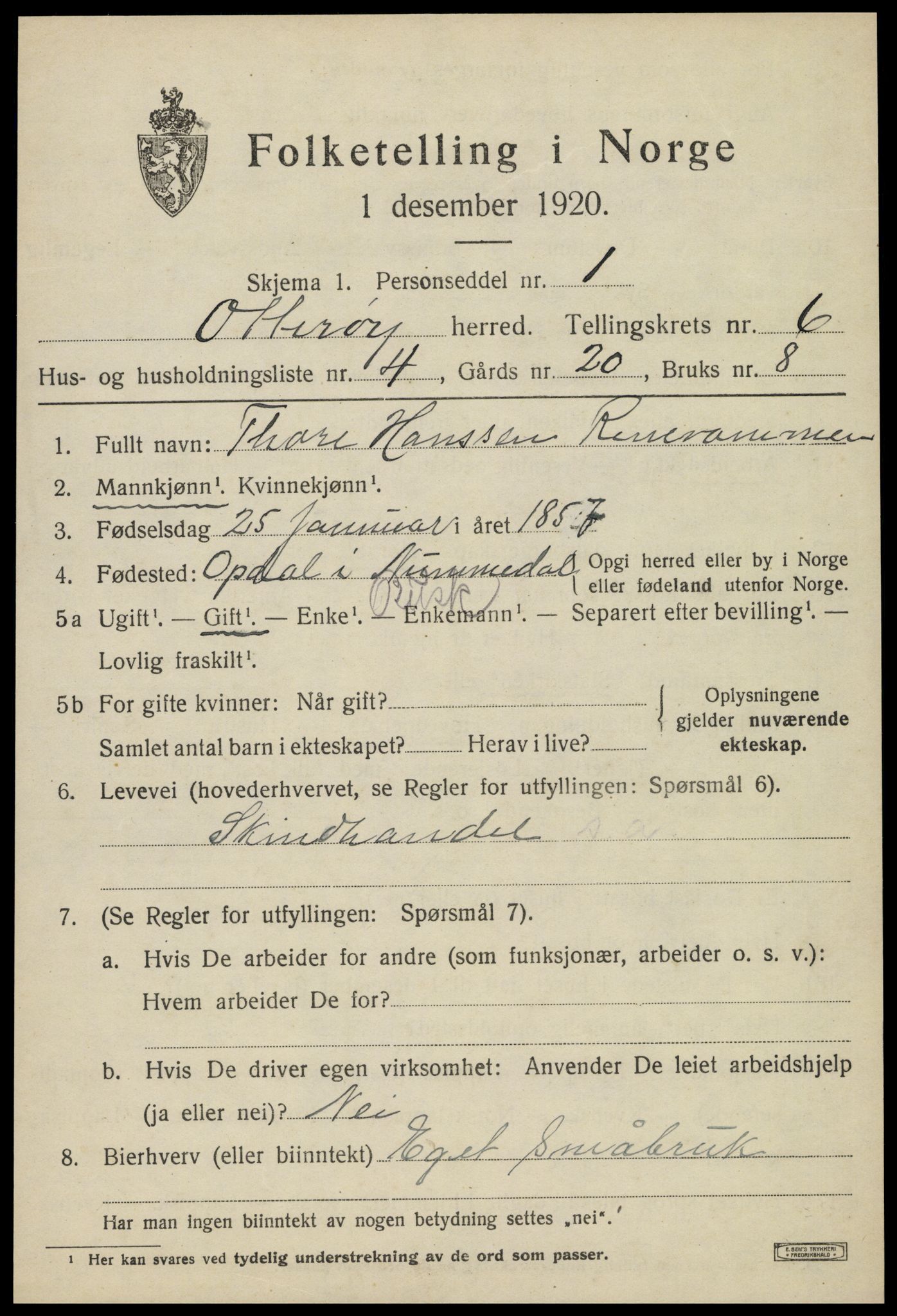 SAT, 1920 census for Otterøy, 1920, p. 2267