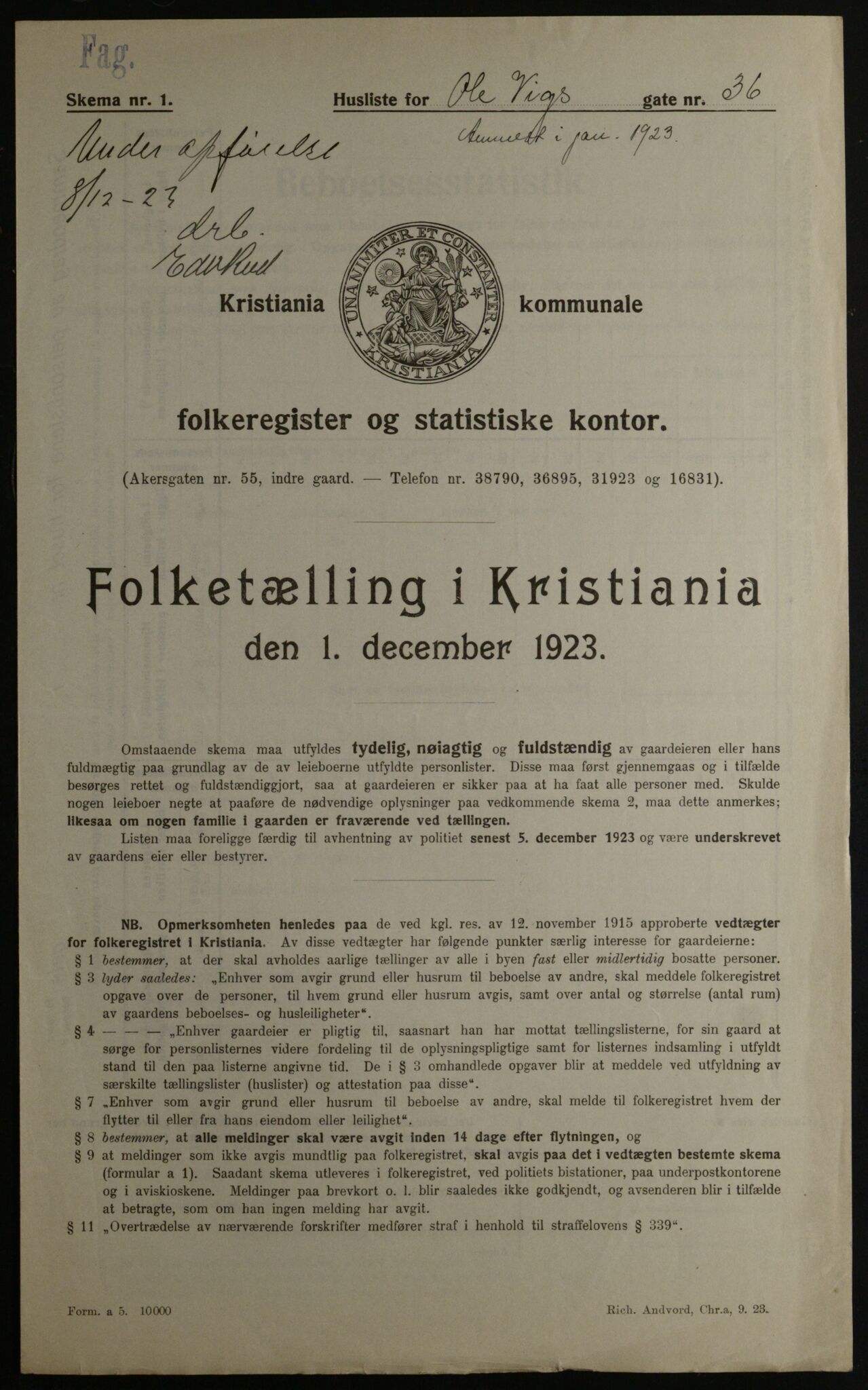 OBA, Municipal Census 1923 for Kristiania, 1923, p. 83278