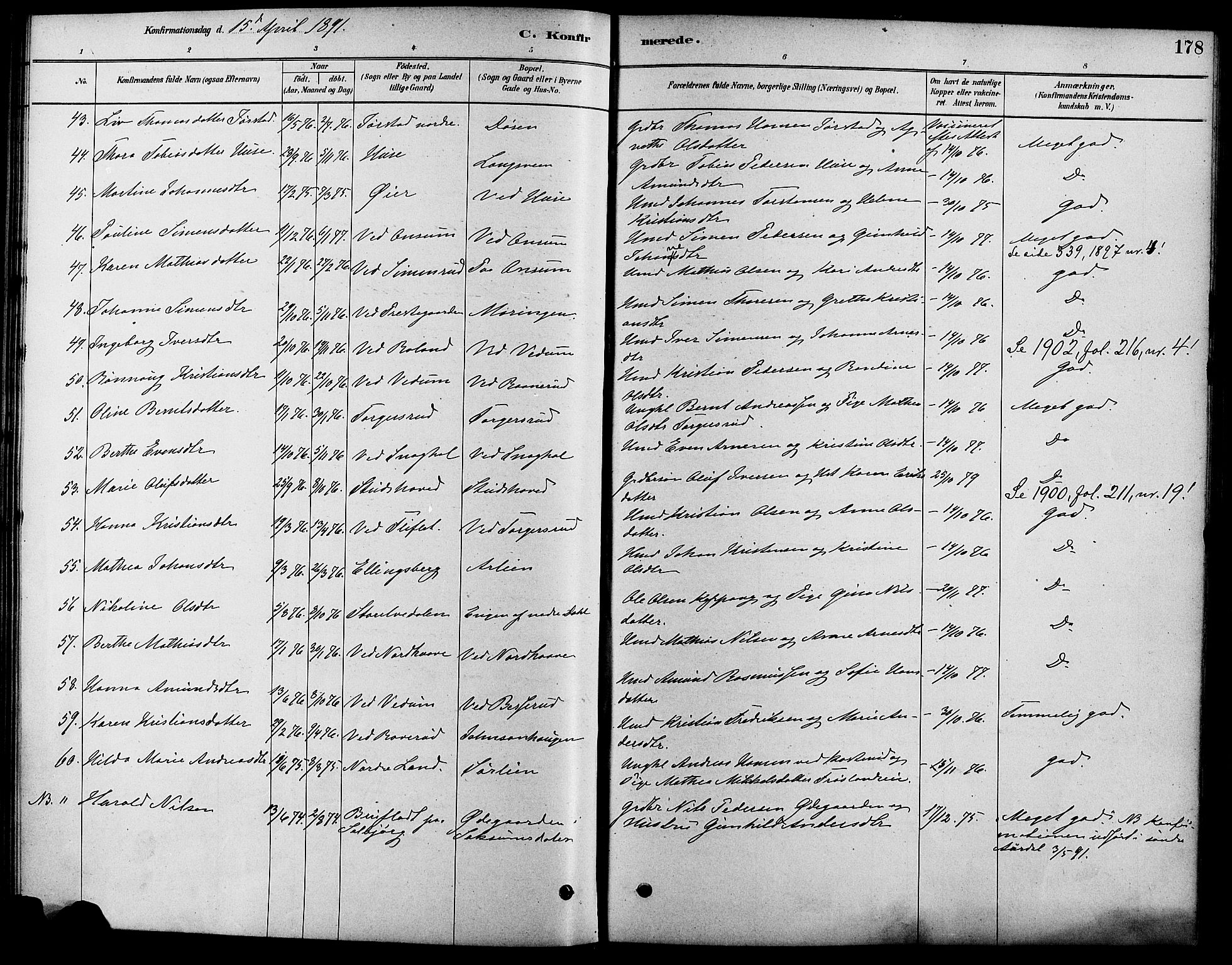 Fåberg prestekontor, SAH/PREST-086/H/Ha/Haa/L0008: Parish register (official) no. 8, 1879-1898, p. 178