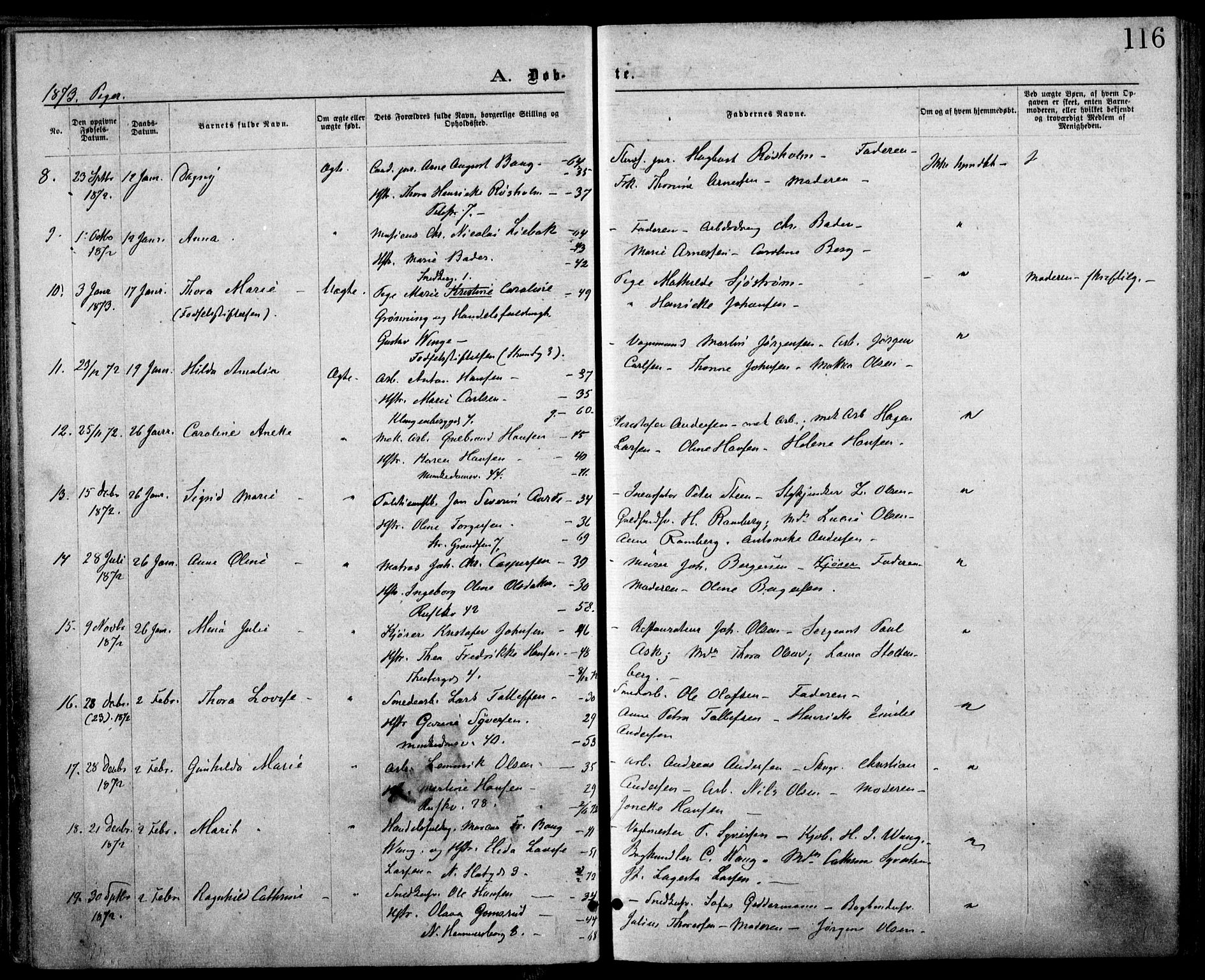 Trefoldighet prestekontor Kirkebøker, SAO/A-10882/F/Fa/L0003: Parish register (official) no. I 3, 1870-1876, p. 116