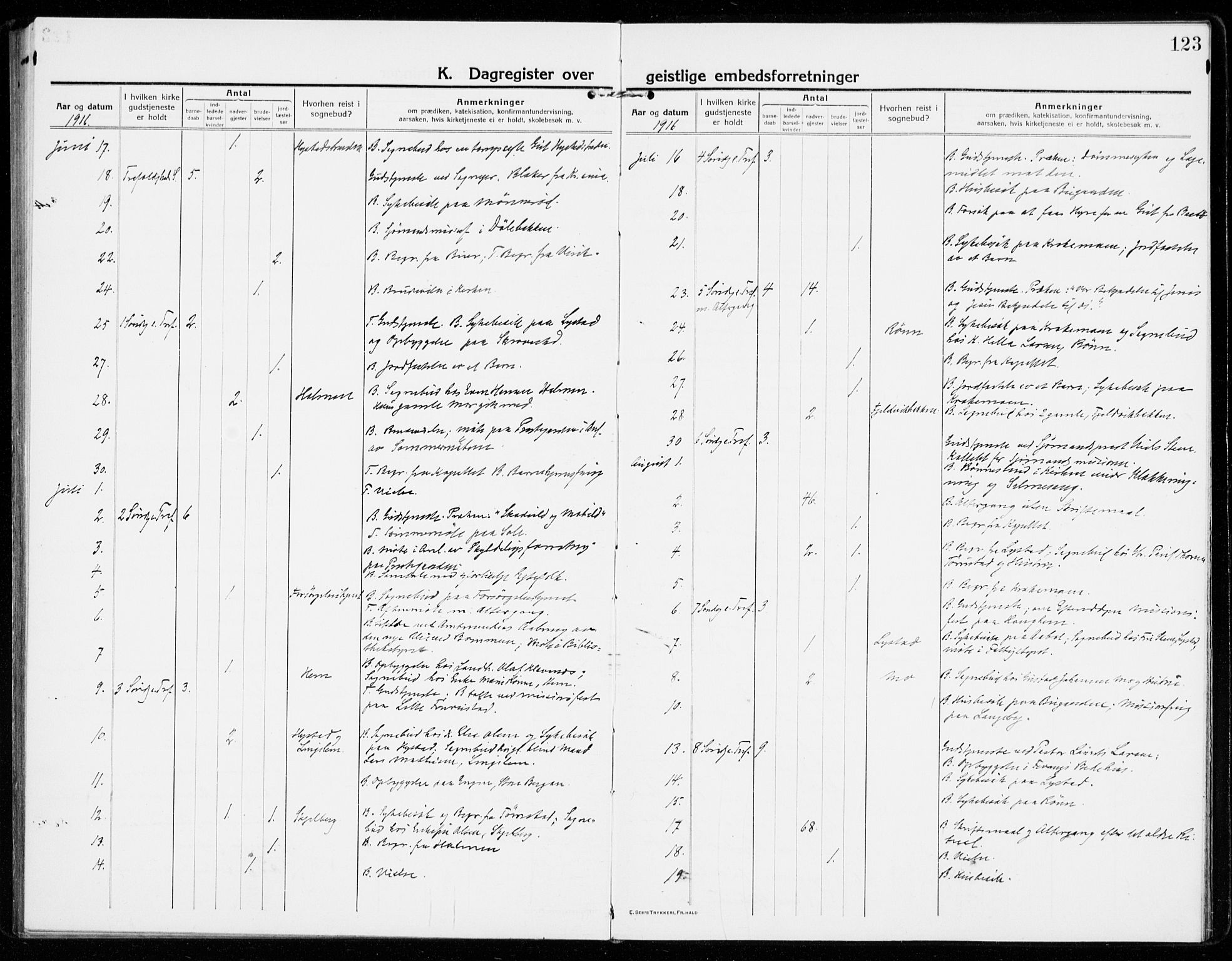 Sandar kirkebøker, AV/SAKO-A-243/F/Fa/L0020: Parish register (official) no. 20, 1915-1919, p. 123