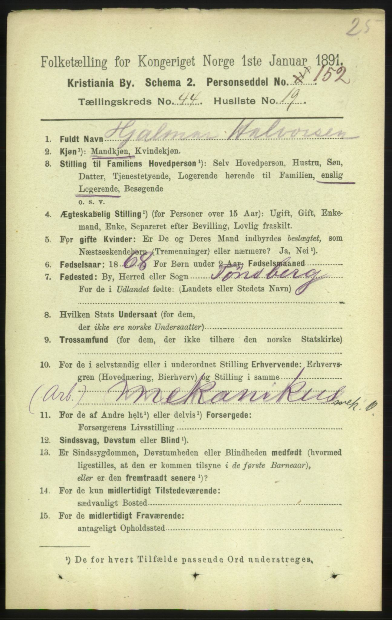 RA, 1891 census for 0301 Kristiania, 1891, p. 27474