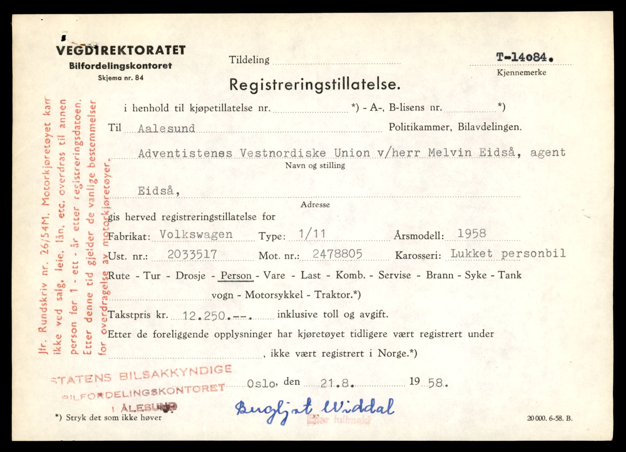 Møre og Romsdal vegkontor - Ålesund trafikkstasjon, AV/SAT-A-4099/F/Fe/L0043: Registreringskort for kjøretøy T 14080 - T 14204, 1927-1998, p. 97