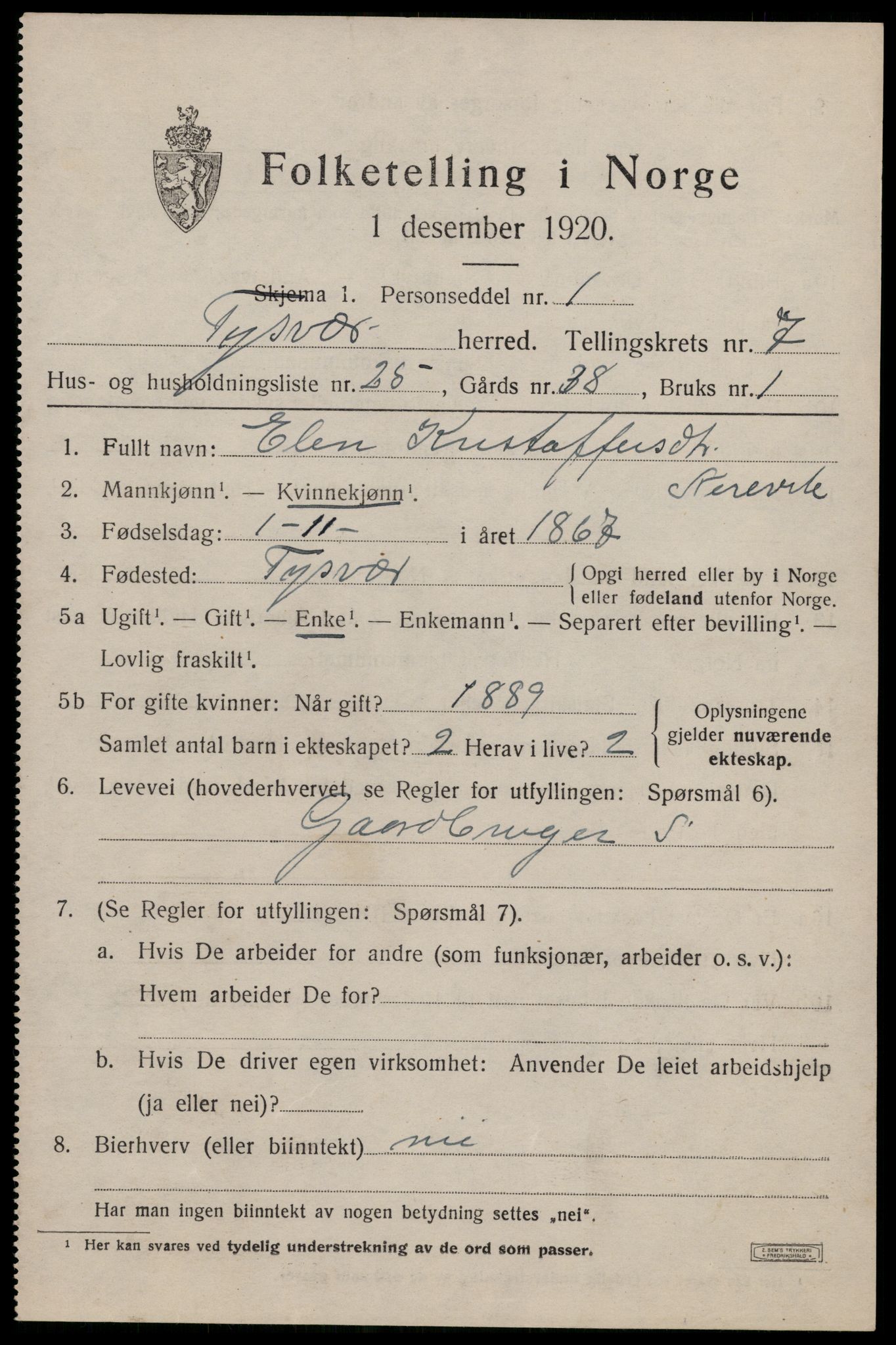 SAST, 1920 census for Tysvær, 1920, p. 2636