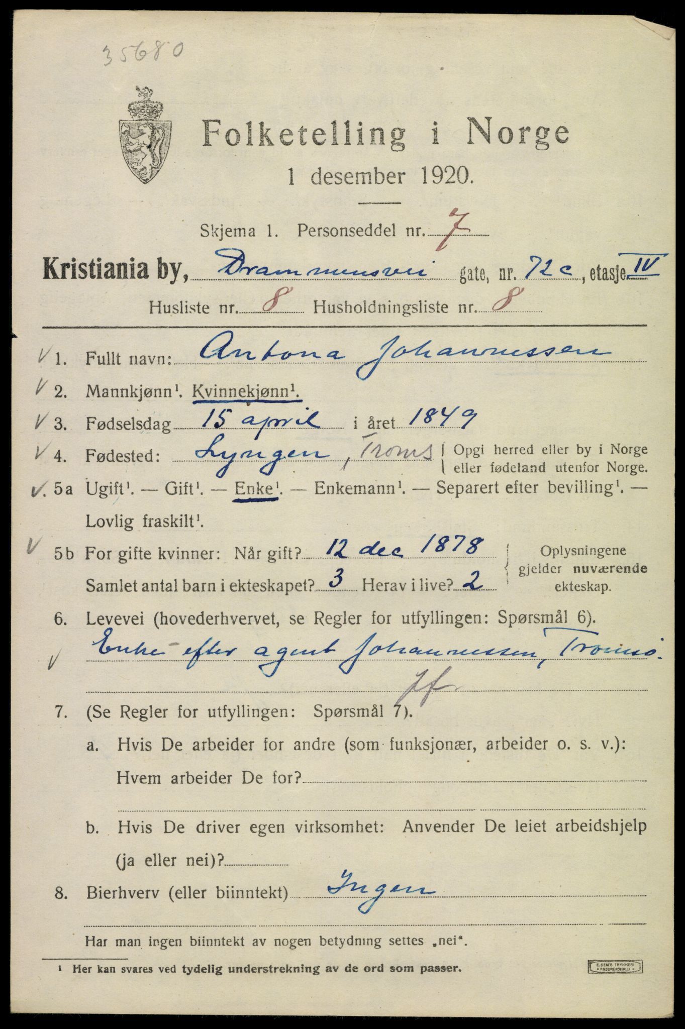 SAO, 1920 census for Kristiania, 1920, p. 202447