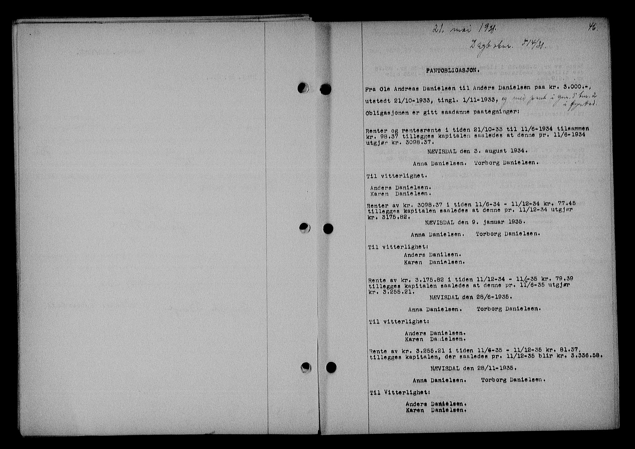 Nedenes sorenskriveri, SAK/1221-0006/G/Gb/Gba/L0045: Mortgage book no. 41, 1938-1938, Diary no: : 514/1938