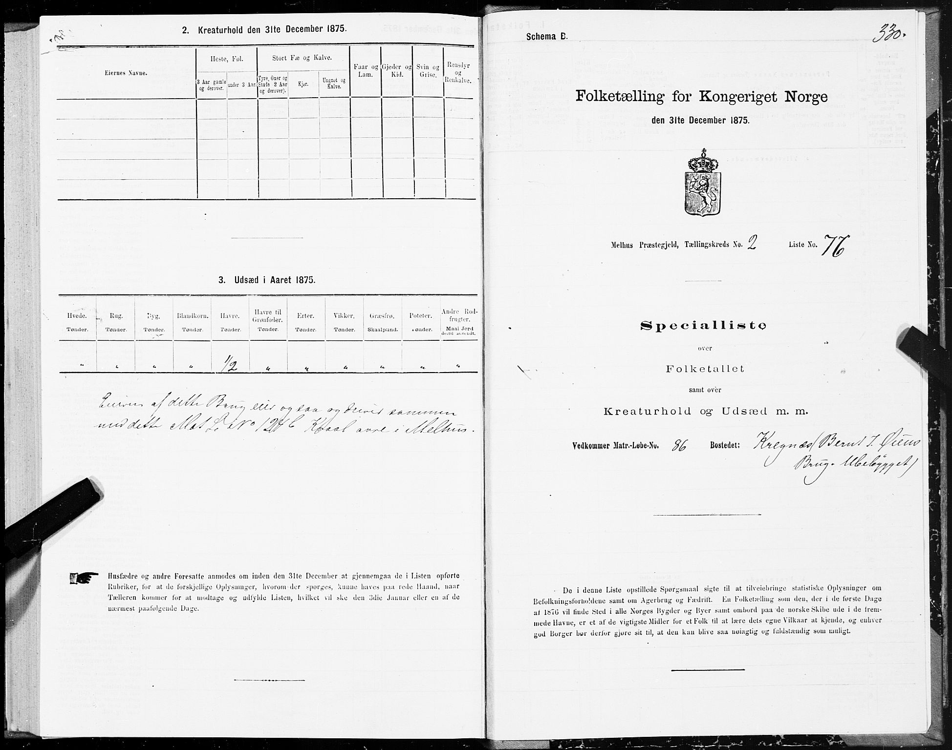 SAT, 1875 census for 1653P Melhus, 1875, p. 1330