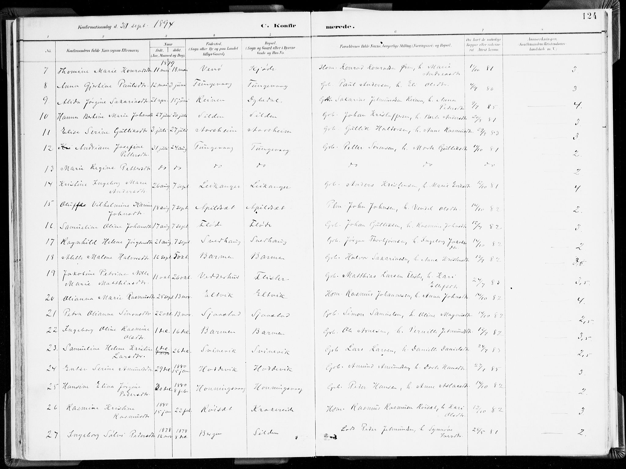 Selje sokneprestembete, AV/SAB-A-99938/H/Ha/Haa/Haab: Parish register (official) no. B 2, 1891-1907, p. 124