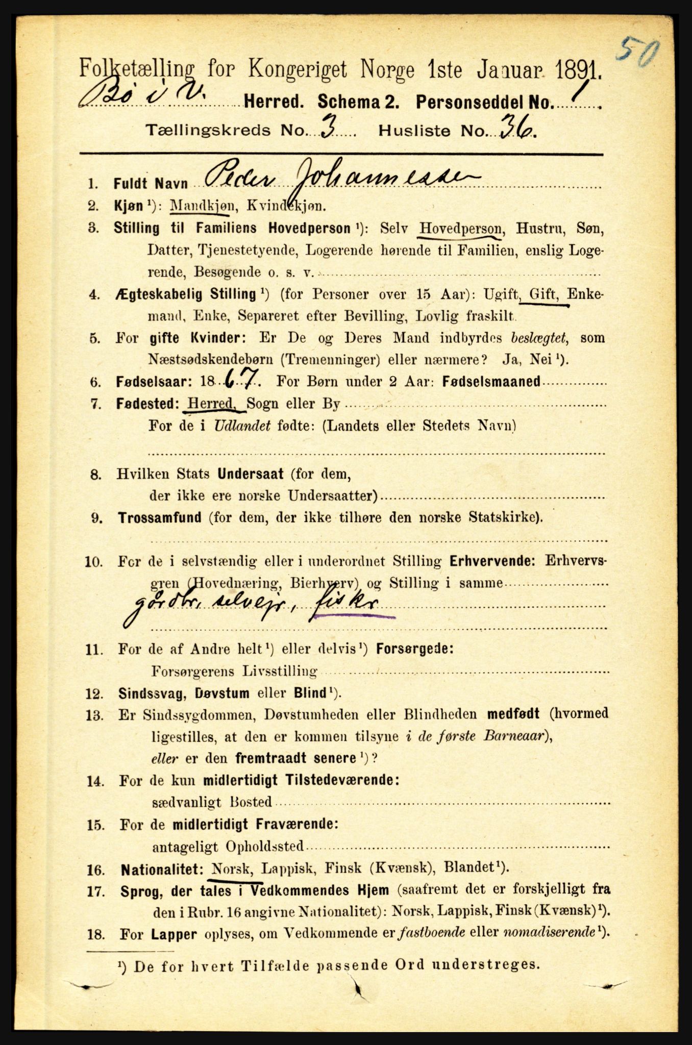 RA, 1891 census for 1867 Bø, 1891, p. 1075