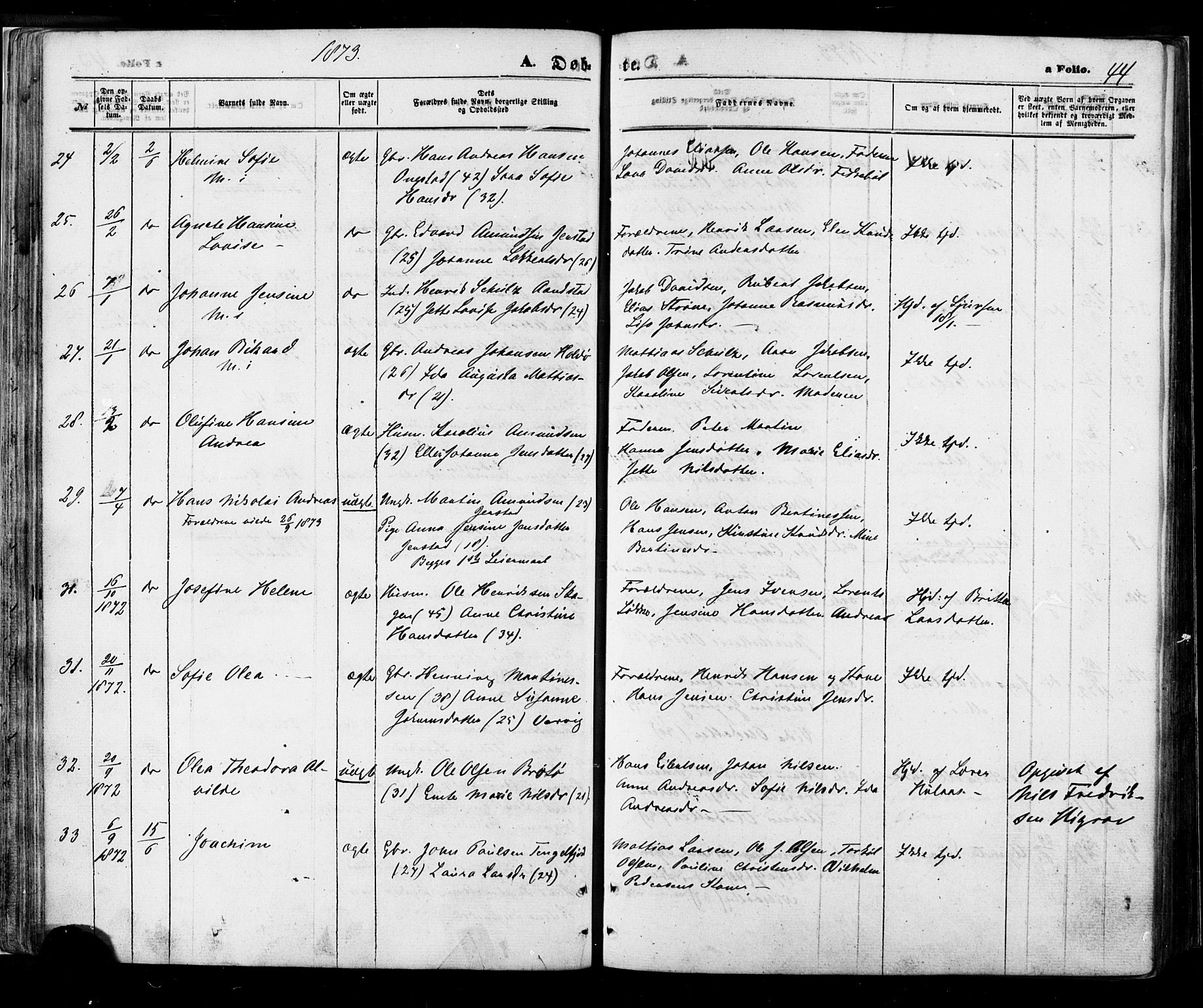 Ministerialprotokoller, klokkerbøker og fødselsregistre - Nordland, SAT/A-1459/888/L1242: Parish register (official) no. 888A08, 1870-1875, p. 44
