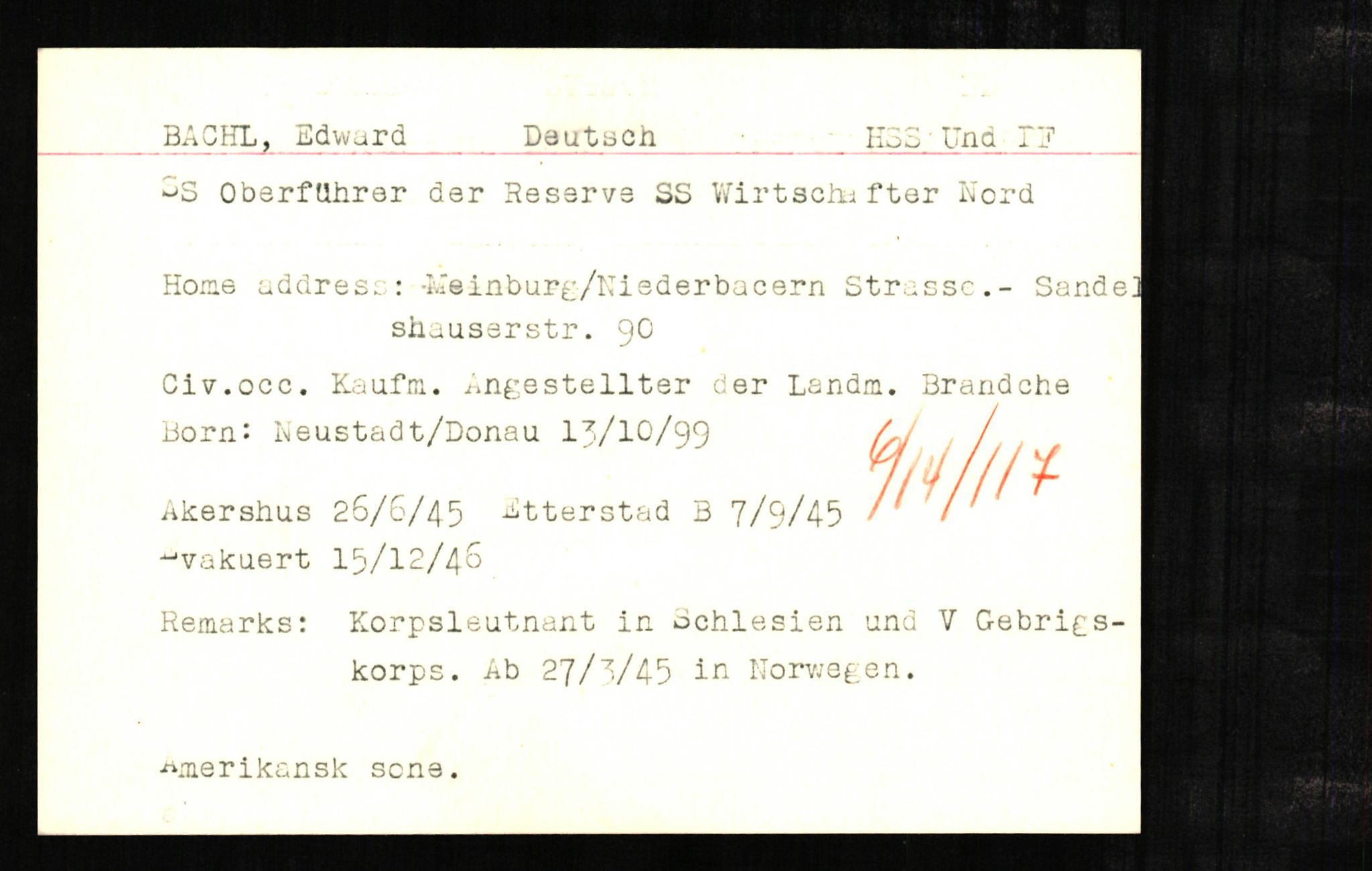 Forsvaret, Forsvarets overkommando II, AV/RA-RAFA-3915/D/Db/L0001: CI Questionaires. Tyske okkupasjonsstyrker i Norge. Tyskere., 1945-1946, p. 513