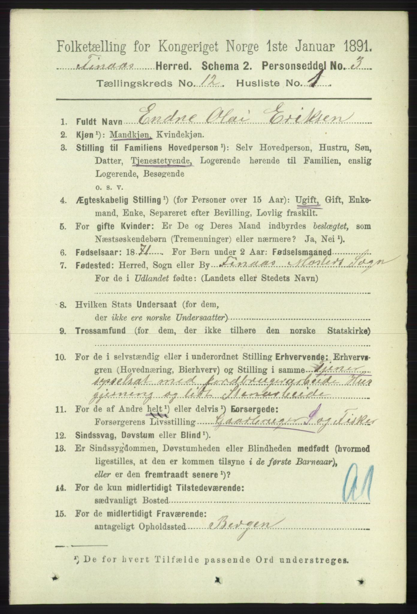 RA, 1891 census for 1218 Finnås, 1891, p. 5294