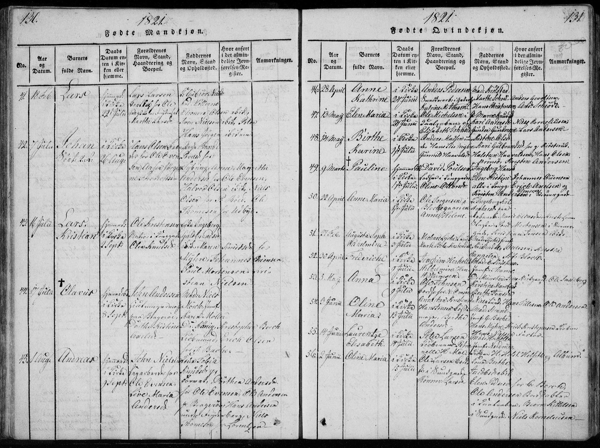 Bragernes kirkebøker, SAKO/A-6/F/Fa/L0007: Parish register (official) no. I 7, 1815-1829, p. 130-131