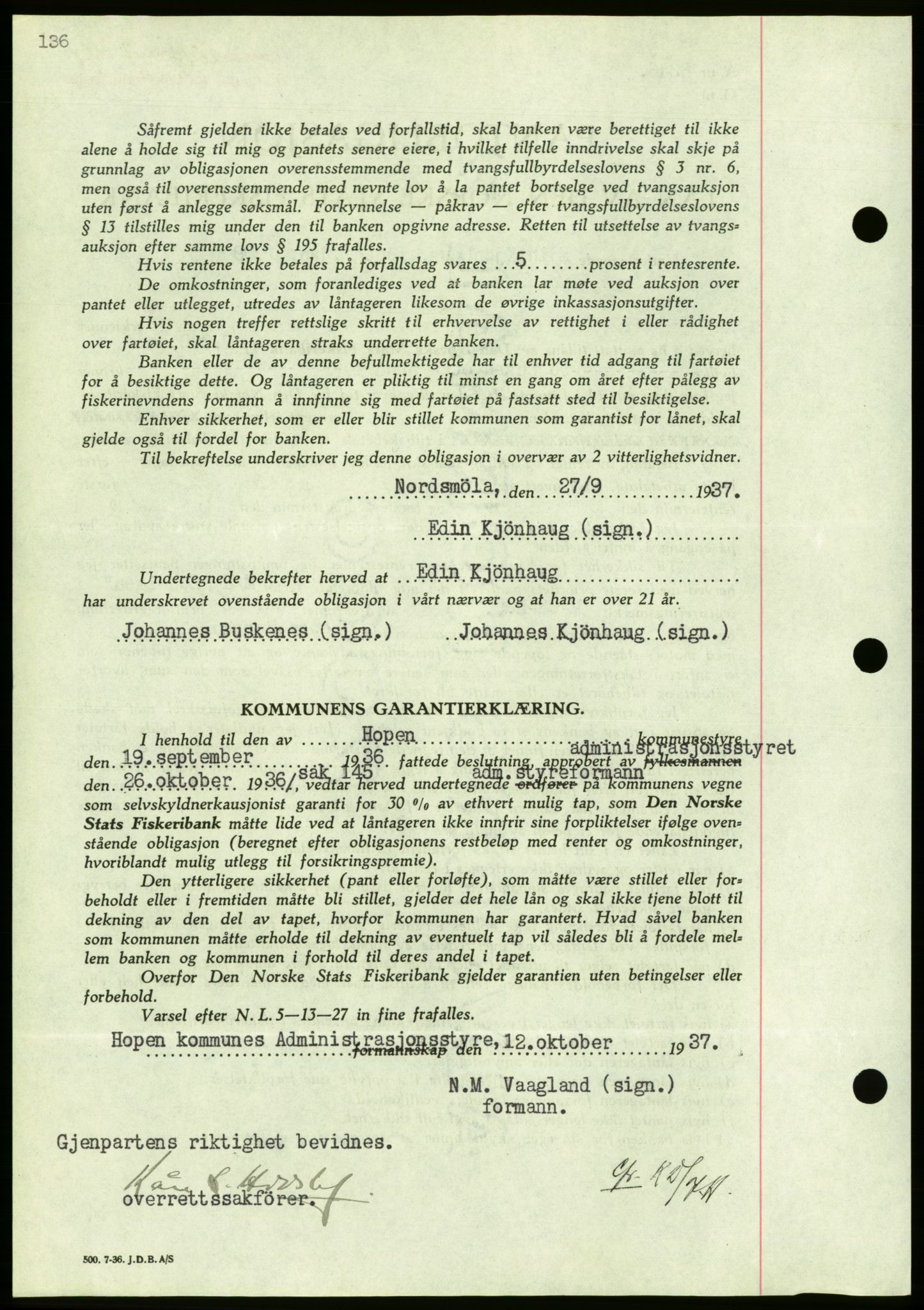 Nordmøre sorenskriveri, AV/SAT-A-4132/1/2/2Ca/L0092: Mortgage book no. B82, 1937-1938, Diary no: : 2574/1937