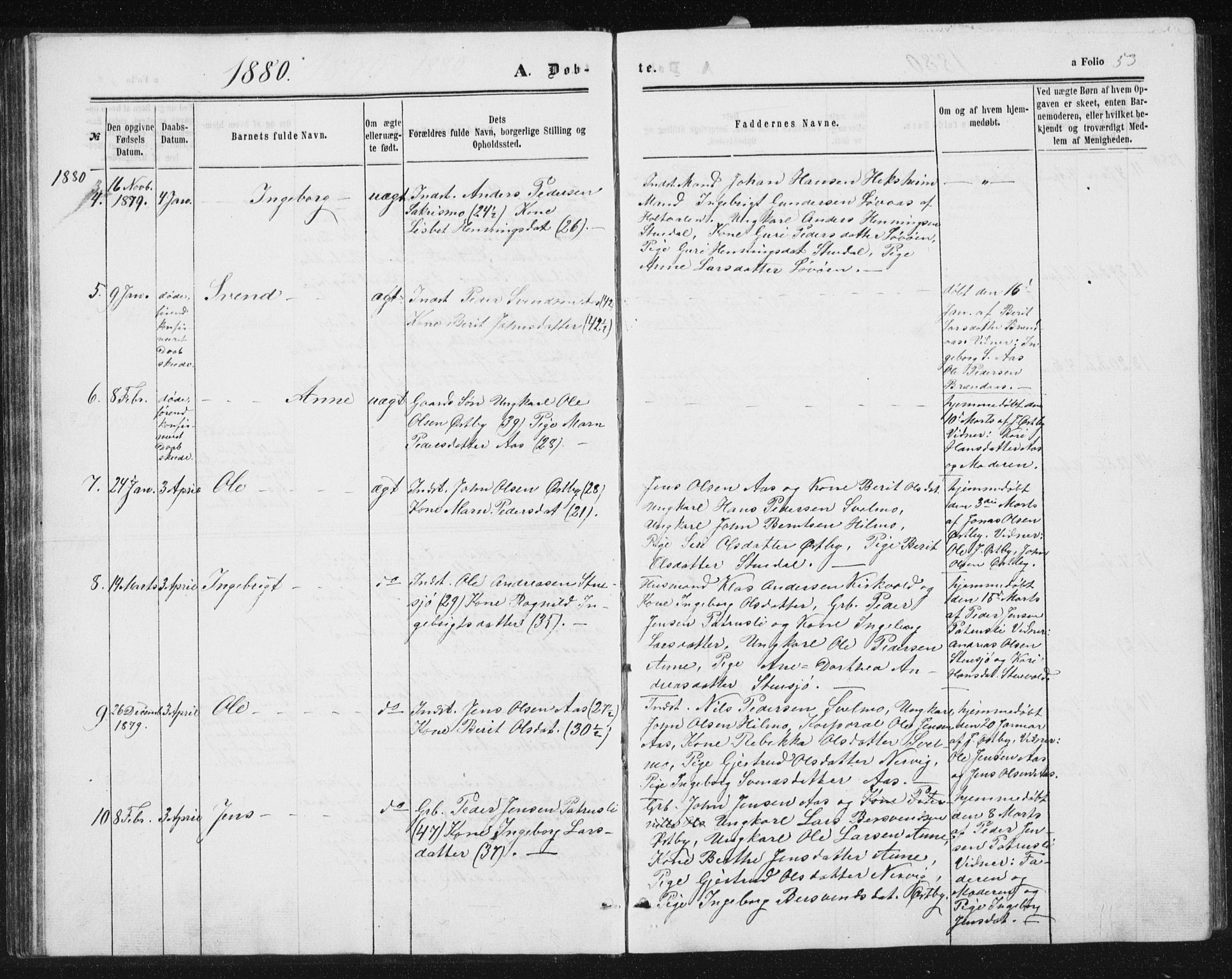 Ministerialprotokoller, klokkerbøker og fødselsregistre - Sør-Trøndelag, AV/SAT-A-1456/698/L1166: Parish register (copy) no. 698C03, 1861-1887, p. 53