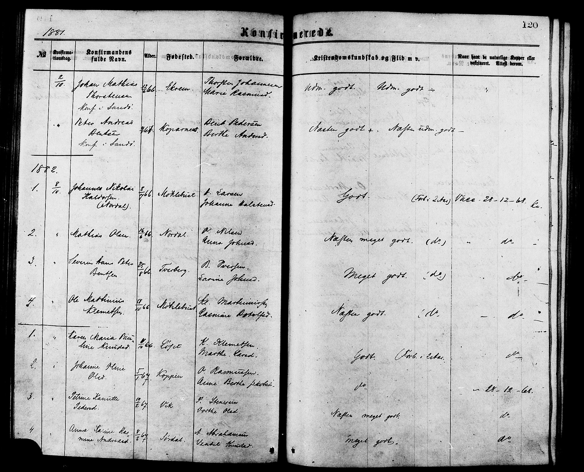 Ministerialprotokoller, klokkerbøker og fødselsregistre - Møre og Romsdal, SAT/A-1454/502/L0024: Parish register (official) no. 502A02, 1873-1884, p. 120