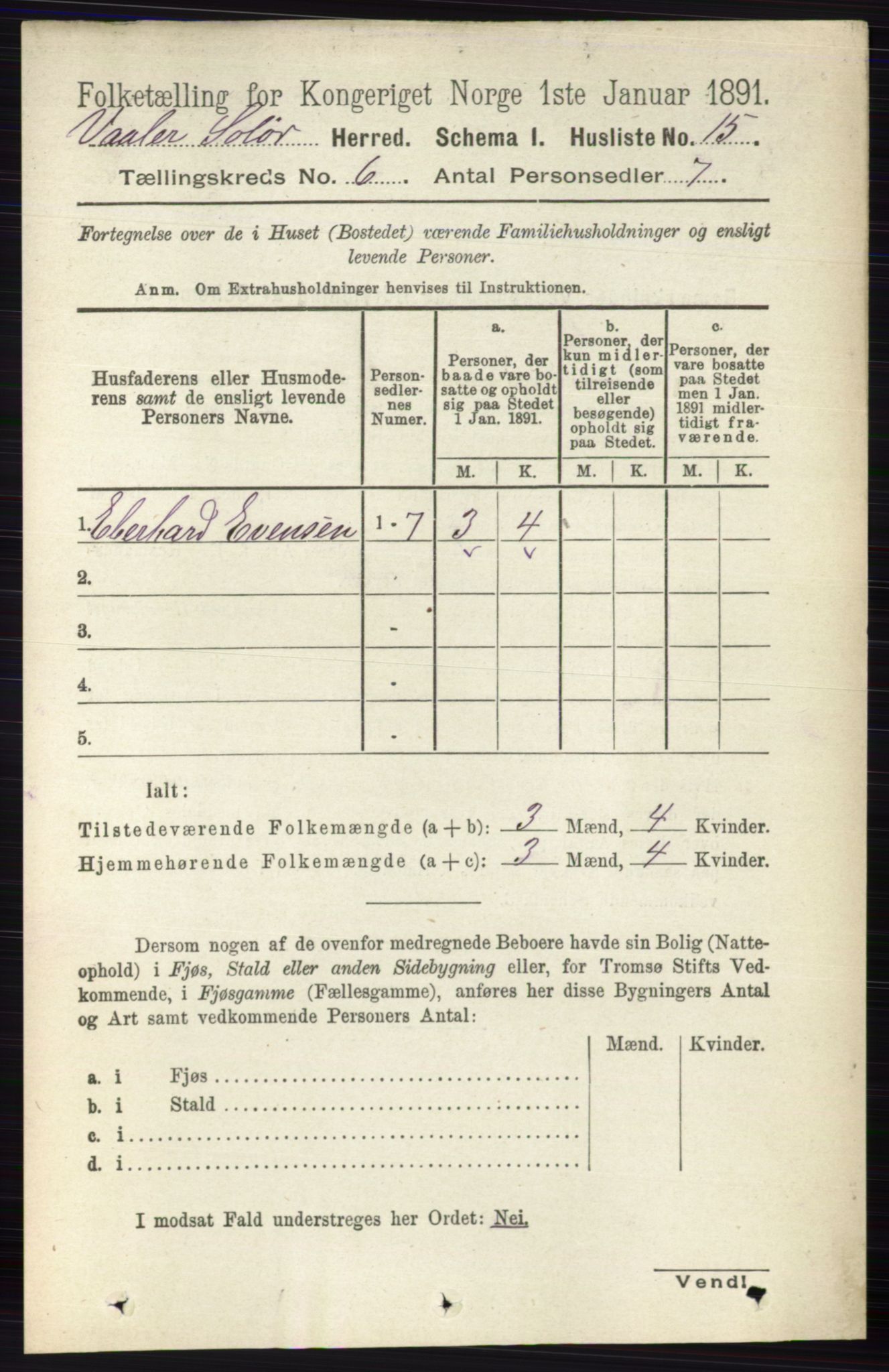 RA, 1891 census for 0426 Våler, 1891, p. 2407