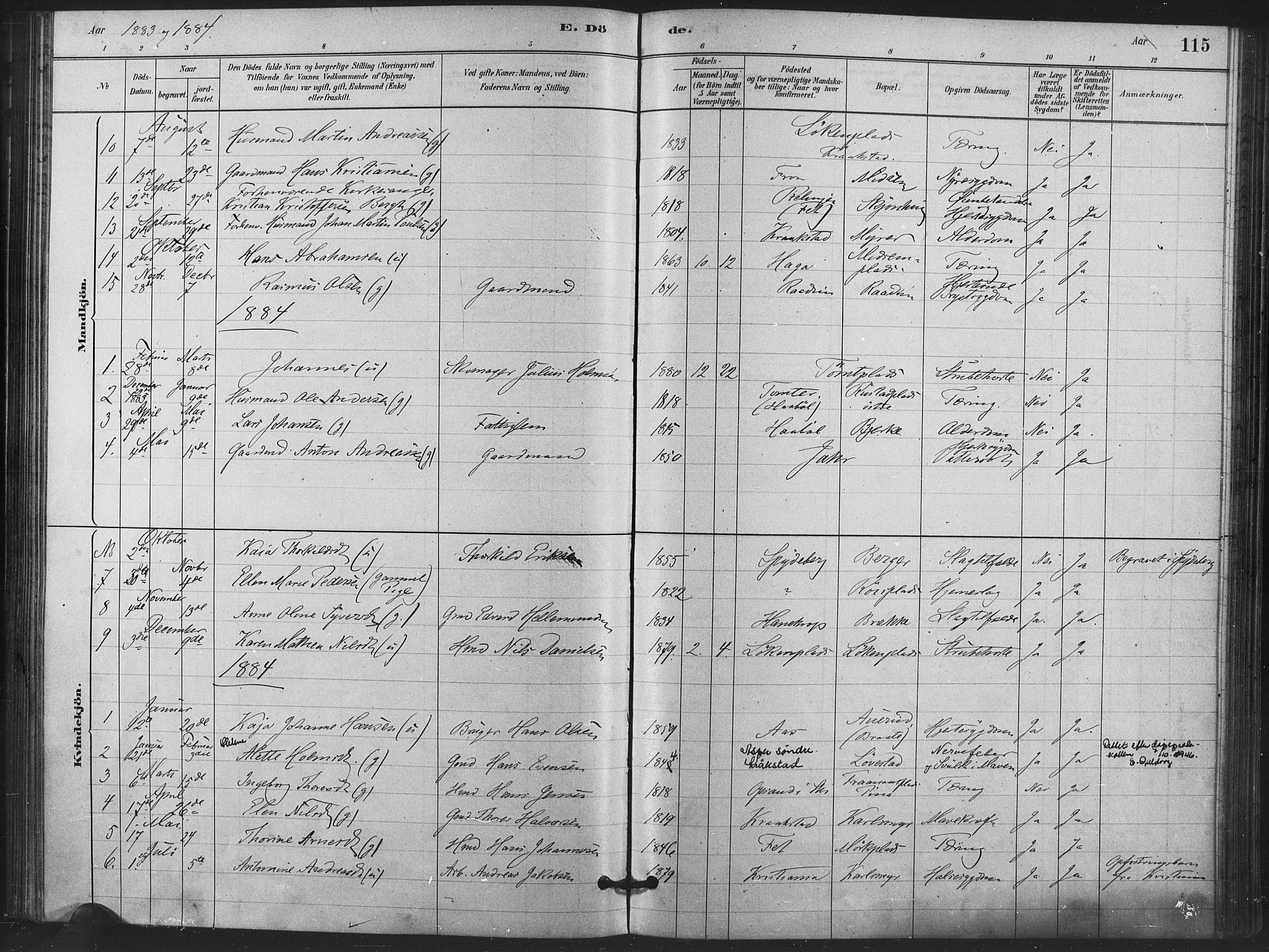 Kråkstad prestekontor Kirkebøker, AV/SAO-A-10125a/F/Fa/L0009: Parish register (official) no. I 9, 1880-1892, p. 115