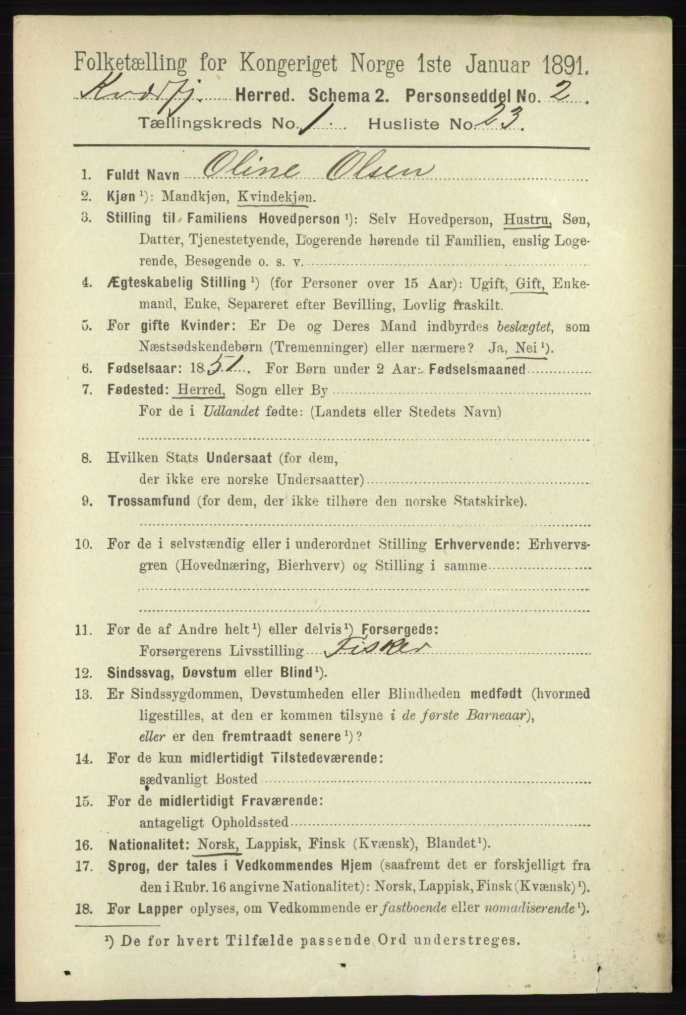 RA, 1891 census for 1911 Kvæfjord, 1891, p. 245