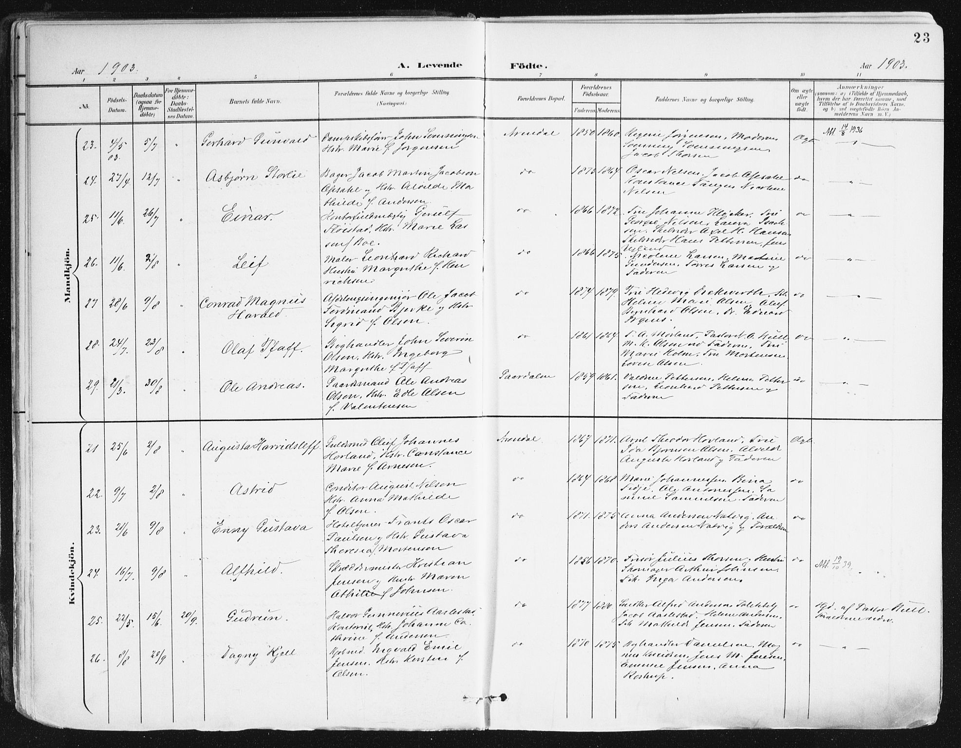 Arendal sokneprestkontor, Trefoldighet, AV/SAK-1111-0040/F/Fa/L0010: Parish register (official) no. A 10, 1900-1919, p. 23