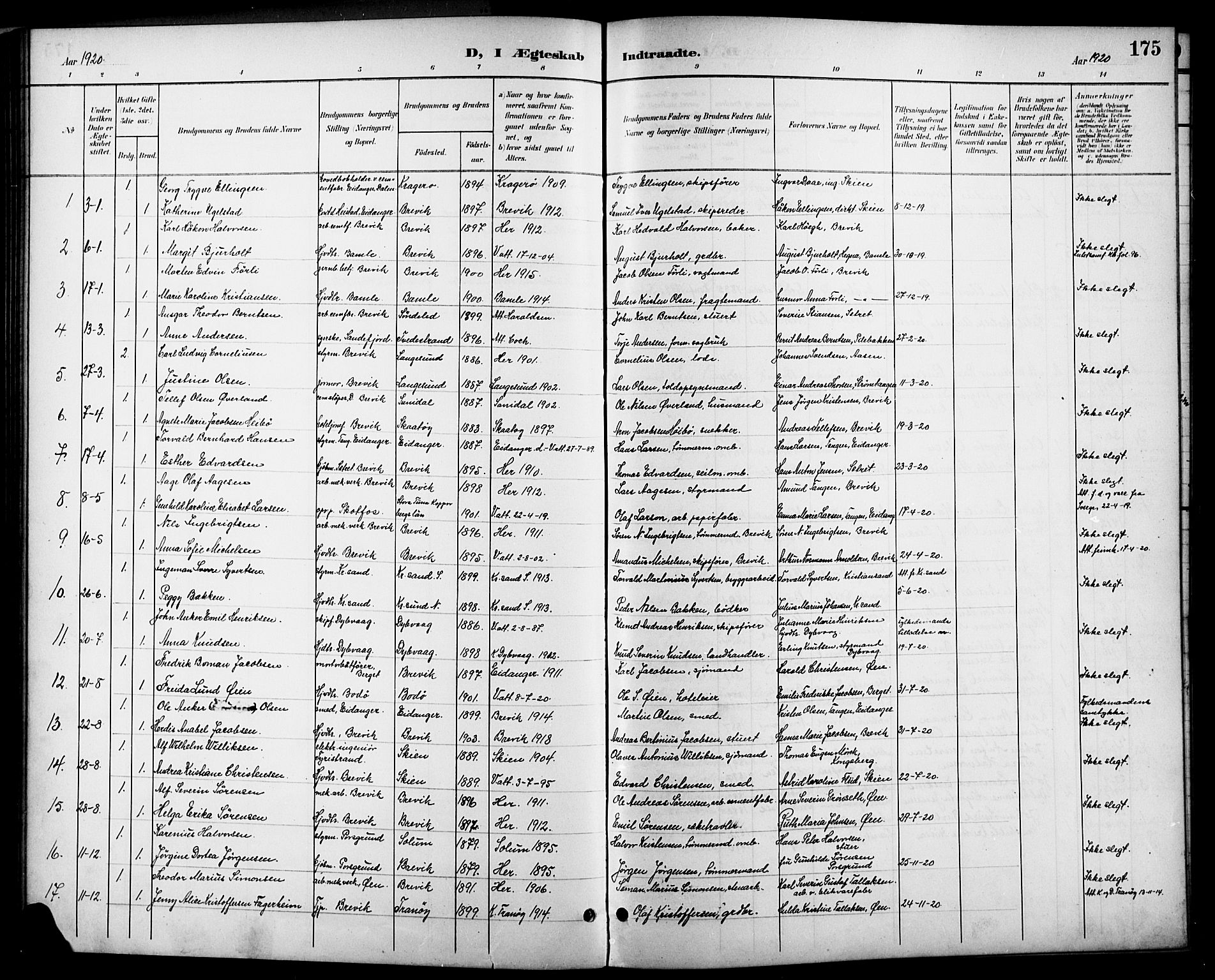 Brevik kirkebøker, SAKO/A-255/G/Ga/L0005: Parish register (copy) no. 5, 1901-1924, p. 175
