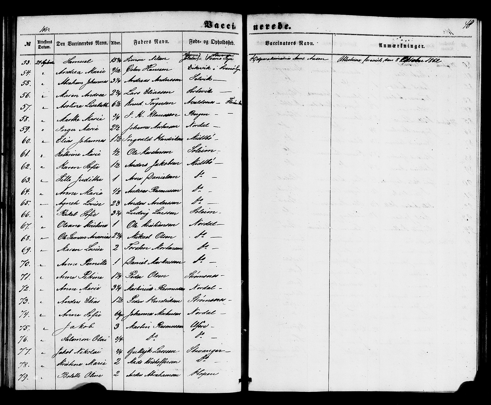 Kinn sokneprestembete, SAB/A-80801/H/Haa/Haaa/L0017: Parish register (official) no. A 17, 1858-1867, p. 48