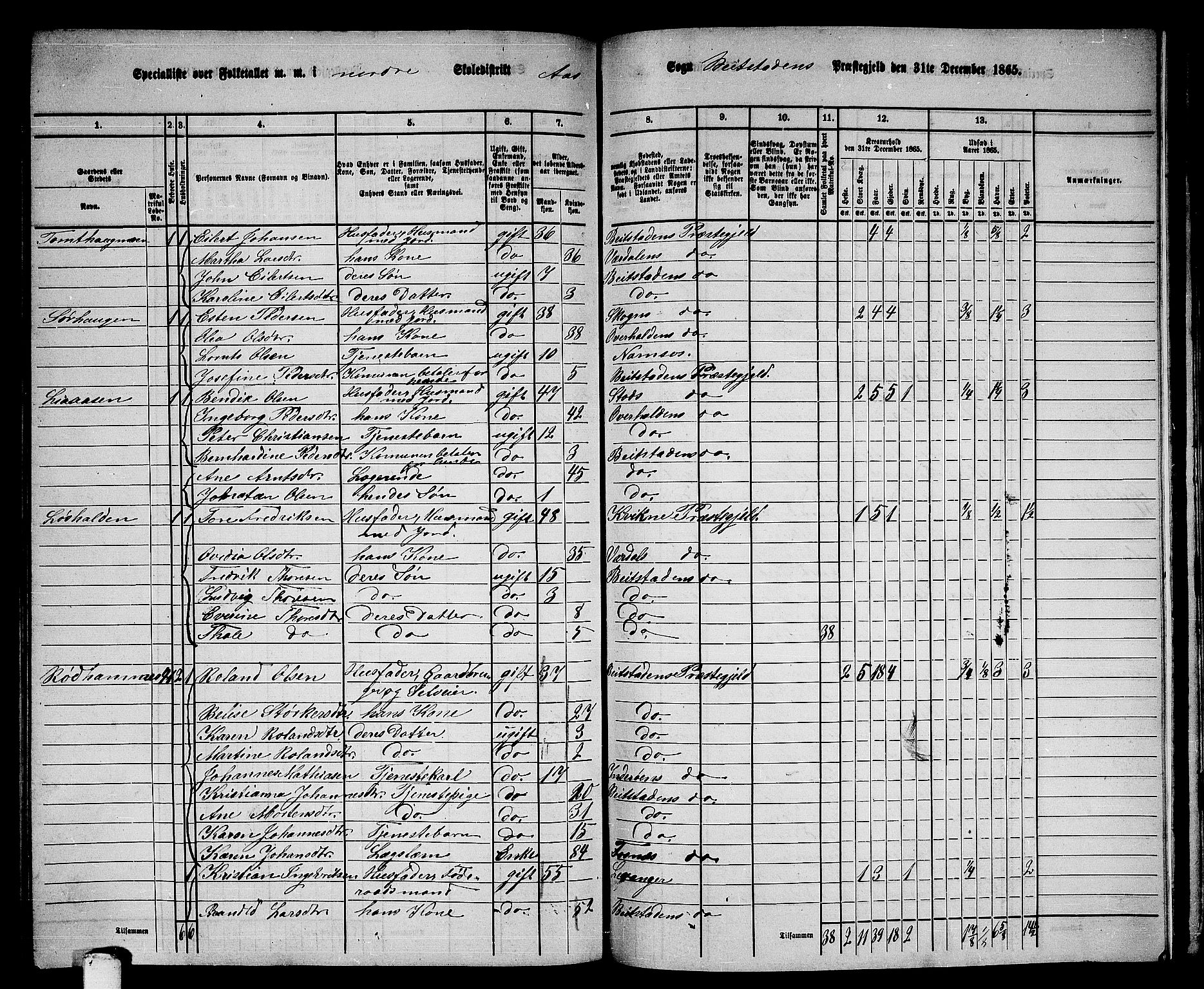 RA, 1865 census for Beitstad, 1865, p. 178