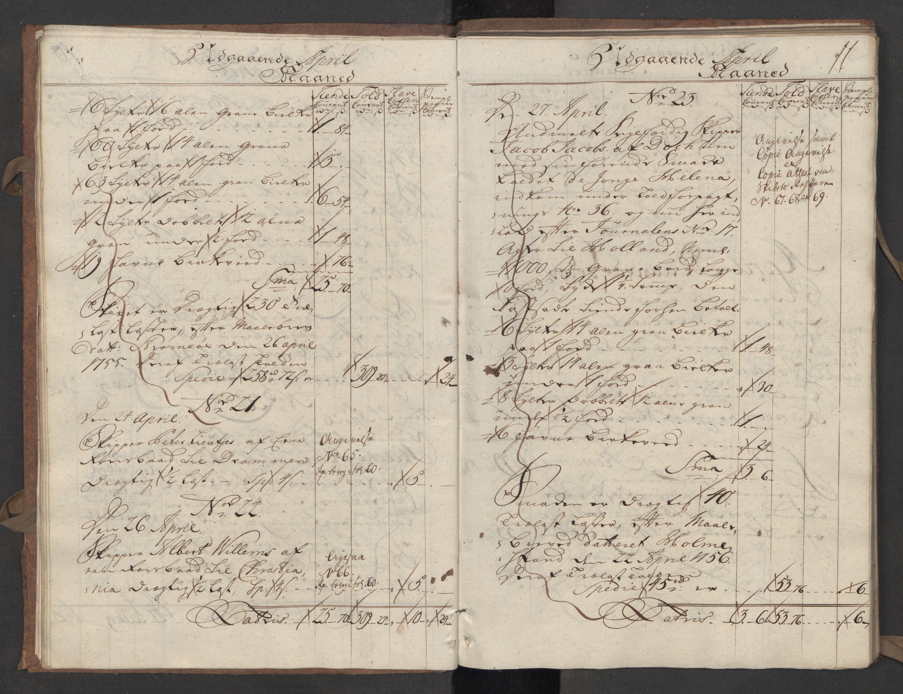 Generaltollkammeret, tollregnskaper, AV/RA-EA-5490/R09/L0022/0001: Tollregnskaper Holmestrand / Utgående hovedtollbok, 1756, p. 10b-11a