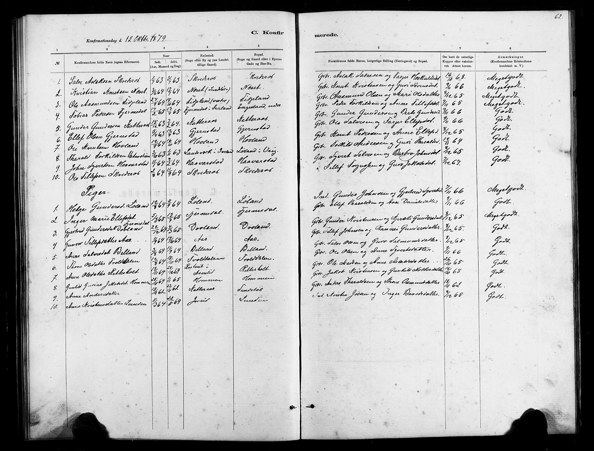 Herefoss sokneprestkontor, SAK/1111-0019/F/Fb/Fbb/L0002: Parish register (copy) no. B 2, 1879-1894, p. 62