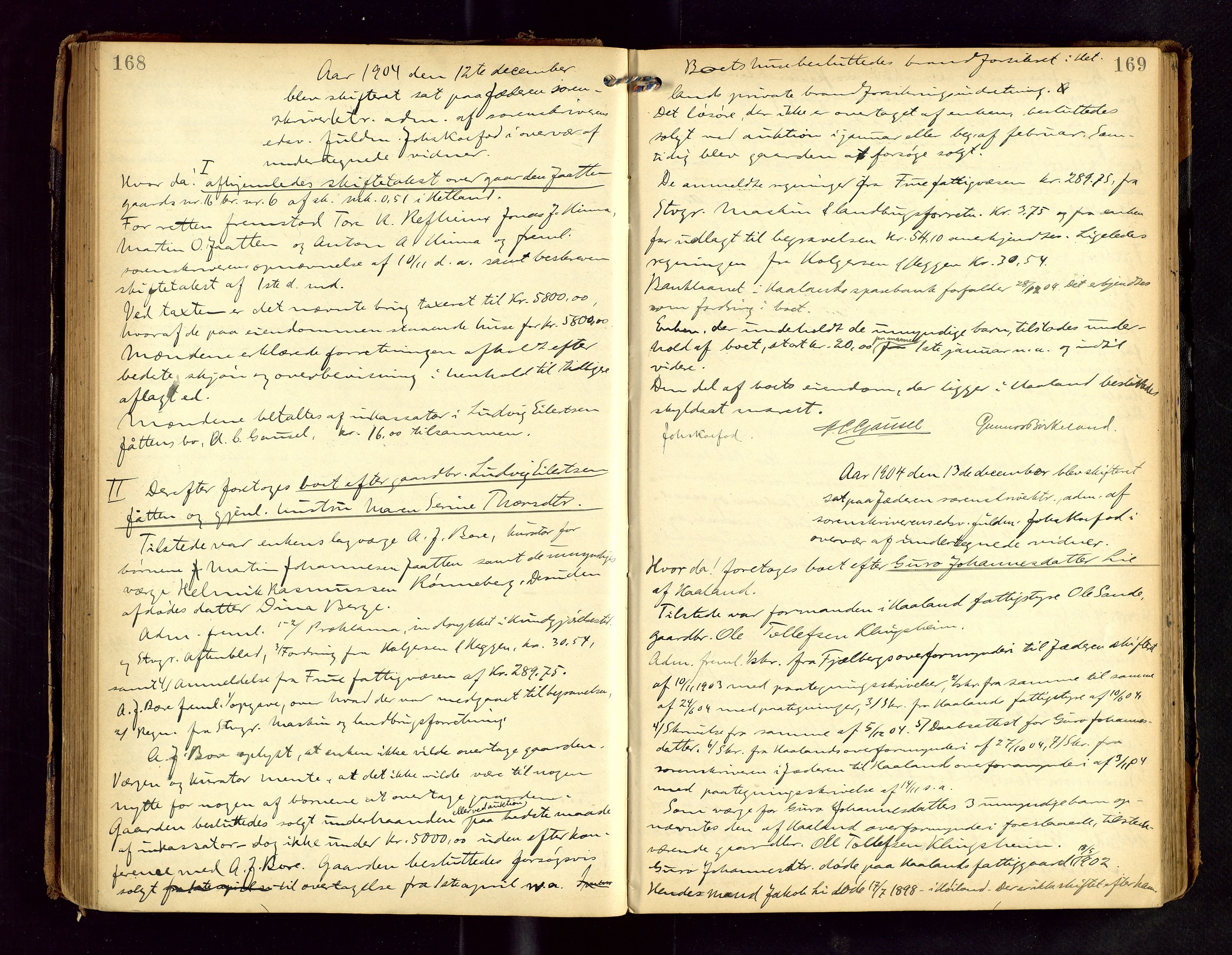 Jæren sorenskriveri, AV/SAST-A-100310/01/5/53/53BA/L0001: SKIFTEFORHANDLINGSPROTOKOLL, 1903-1908, p. 168-169