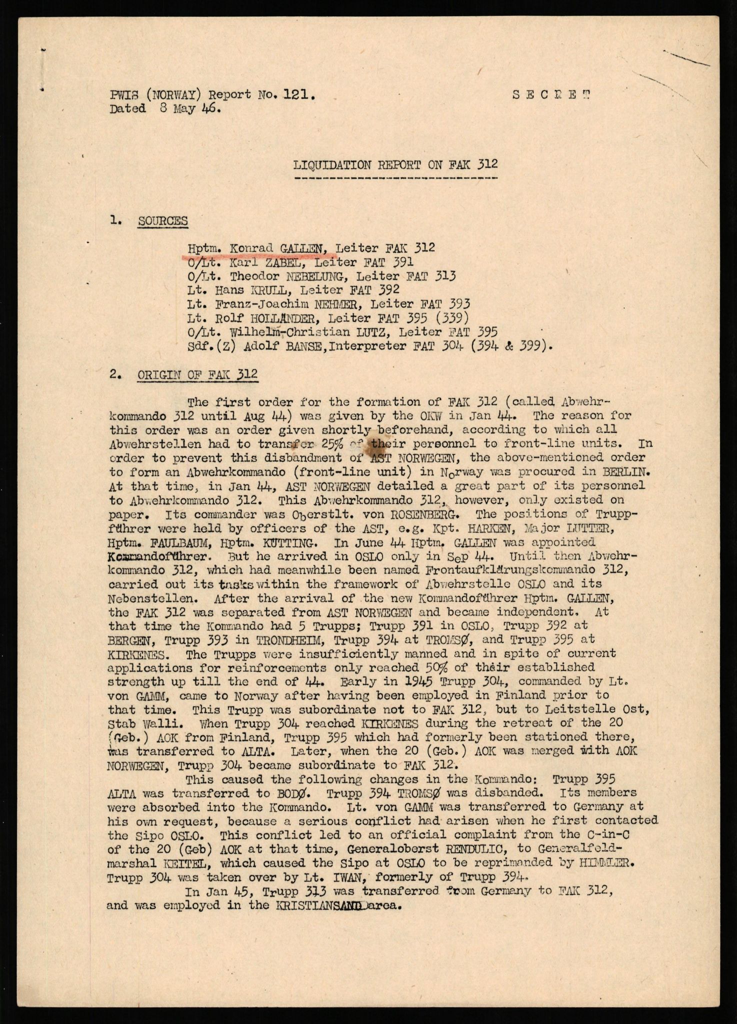 Forsvaret, Forsvarets overkommando II, AV/RA-RAFA-3915/D/Db/L0037: CI Questionaires. Tyske okkupasjonsstyrker i Norge. Tyskere., 1945-1946, p. 20