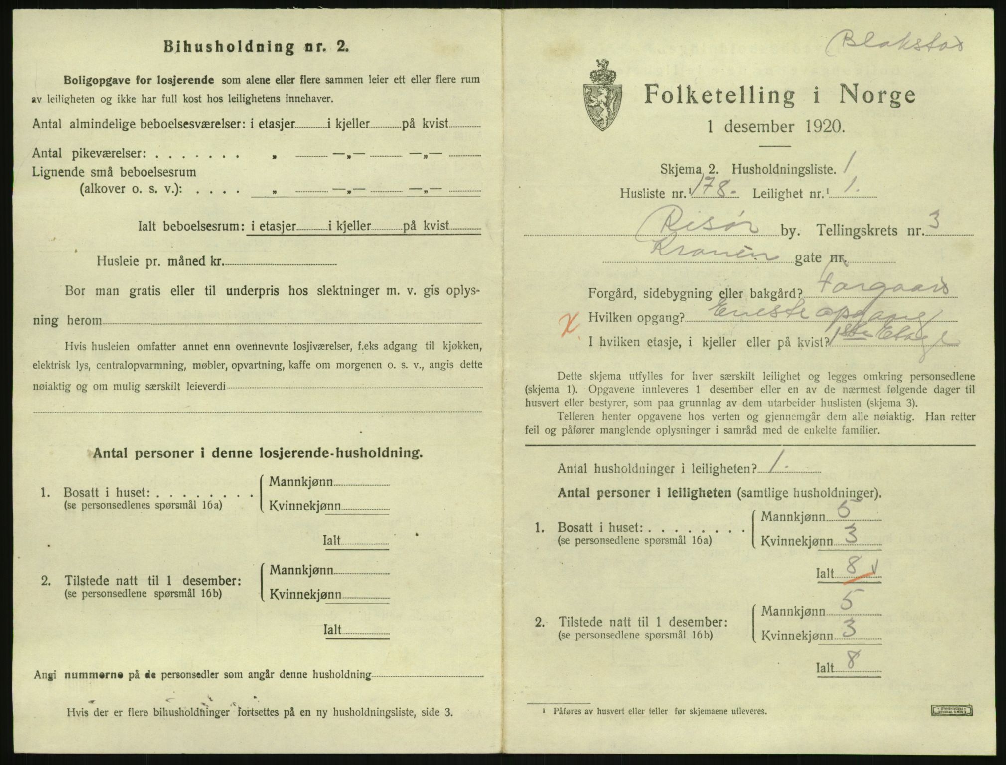 SAK, 1920 census for Risør, 1920, p. 3017