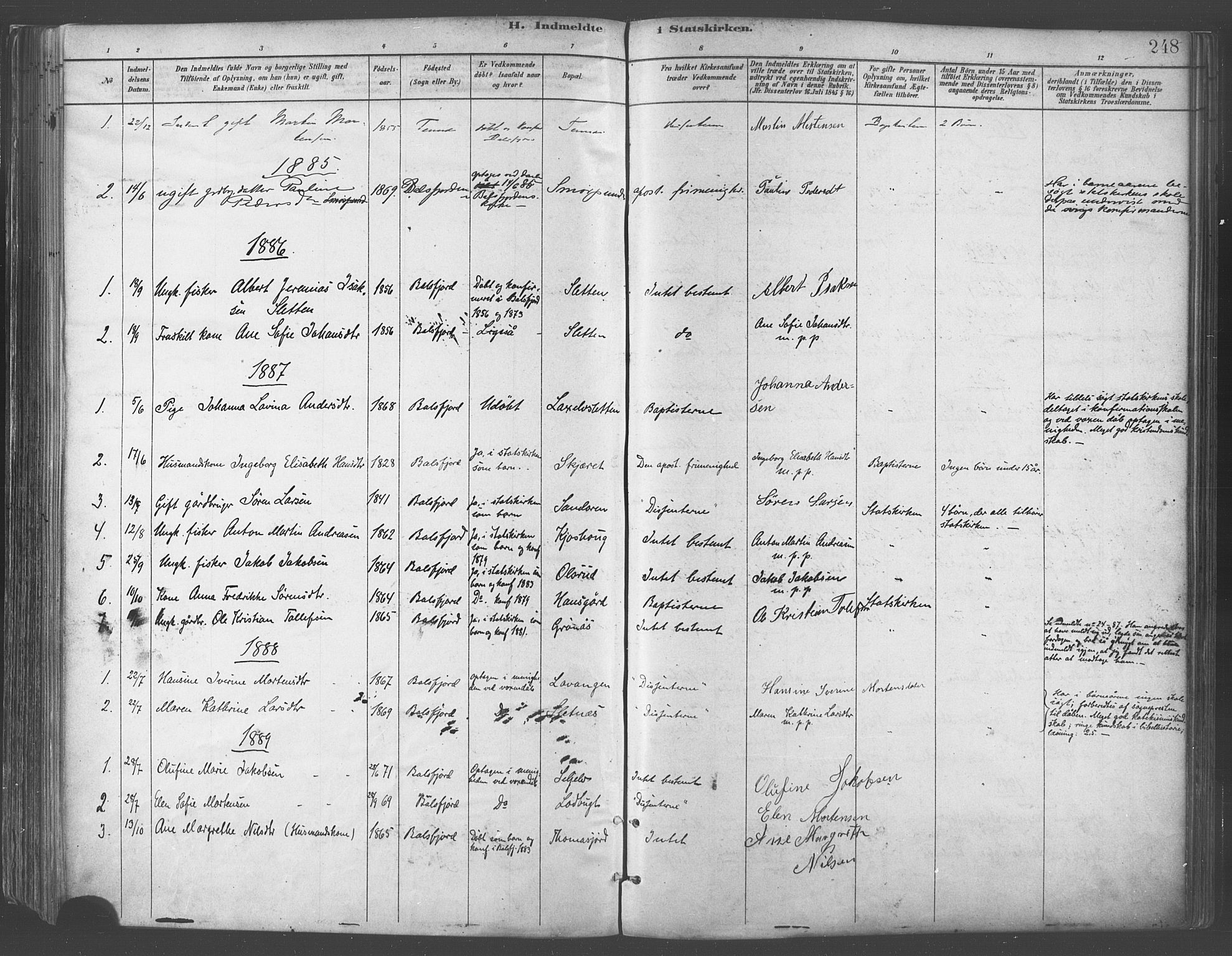 Balsfjord sokneprestembete, SATØ/S-1303/G/Ga/L0005kirke: Parish register (official) no. 5, 1884-1897, p. 248