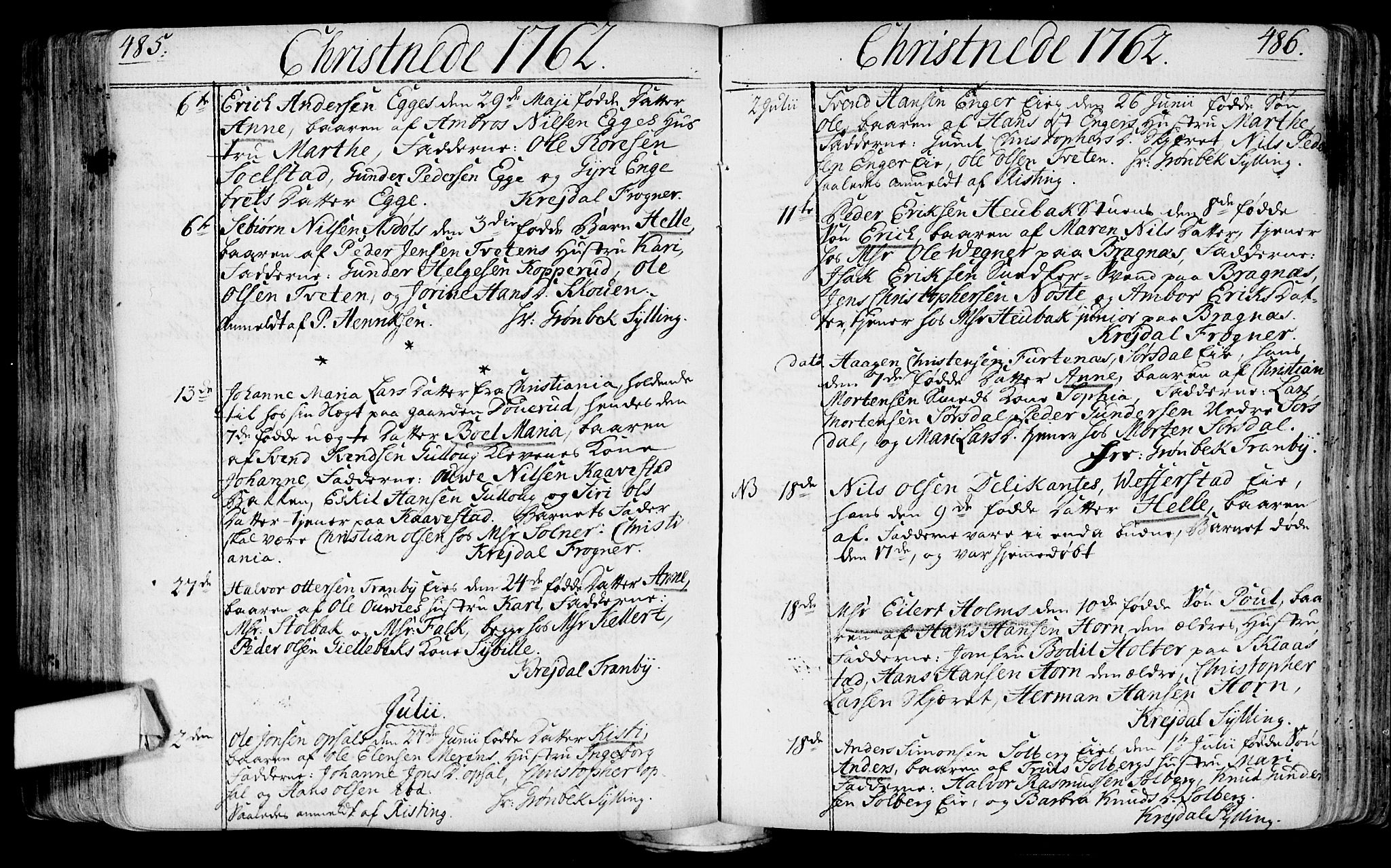 Lier kirkebøker, AV/SAKO-A-230/F/Fa/L0004: Parish register (official) no. I 4, 1749-1764, p. 485-486