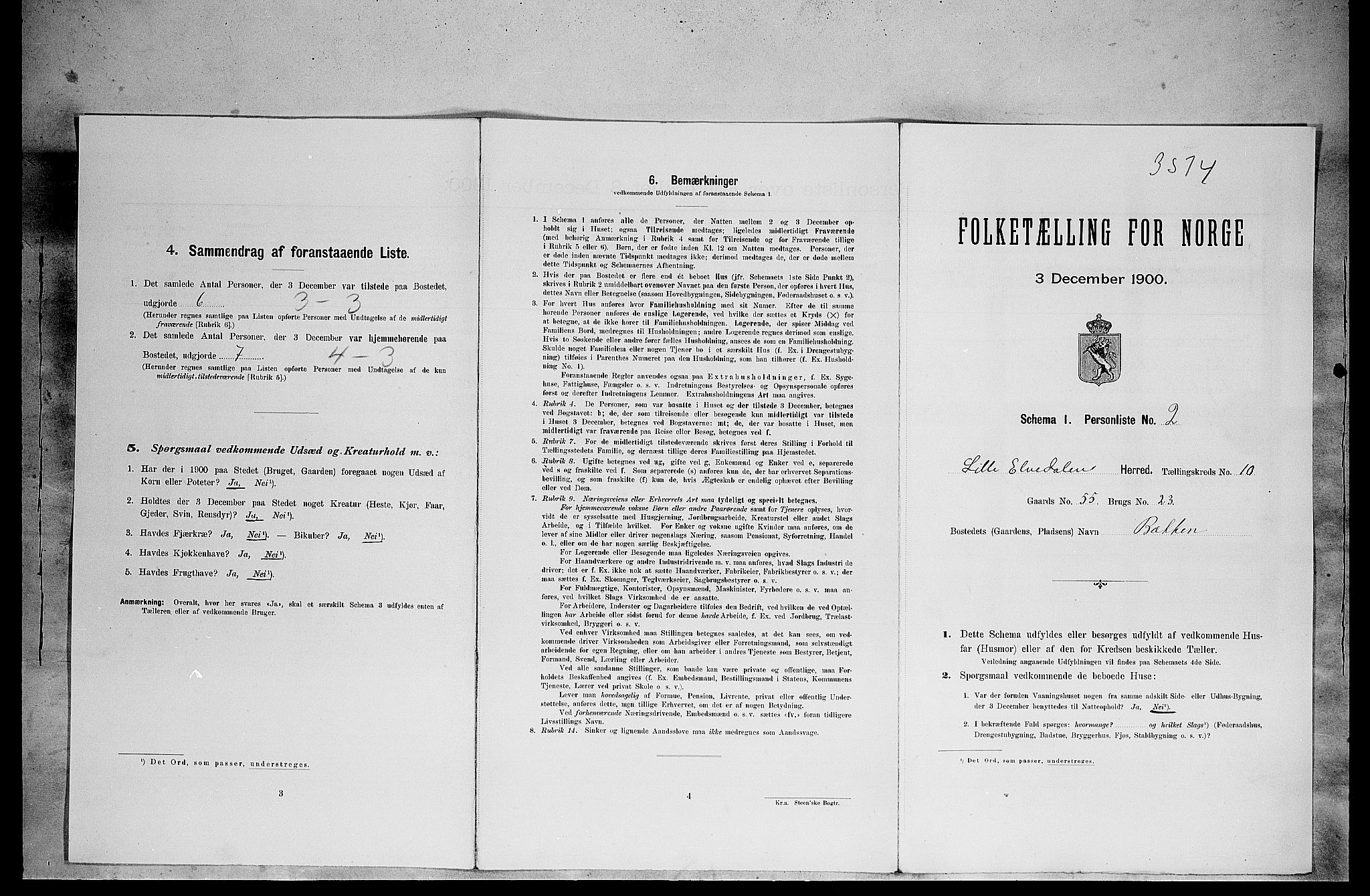 SAH, 1900 census for Lille Elvedalen, 1900, p. 728