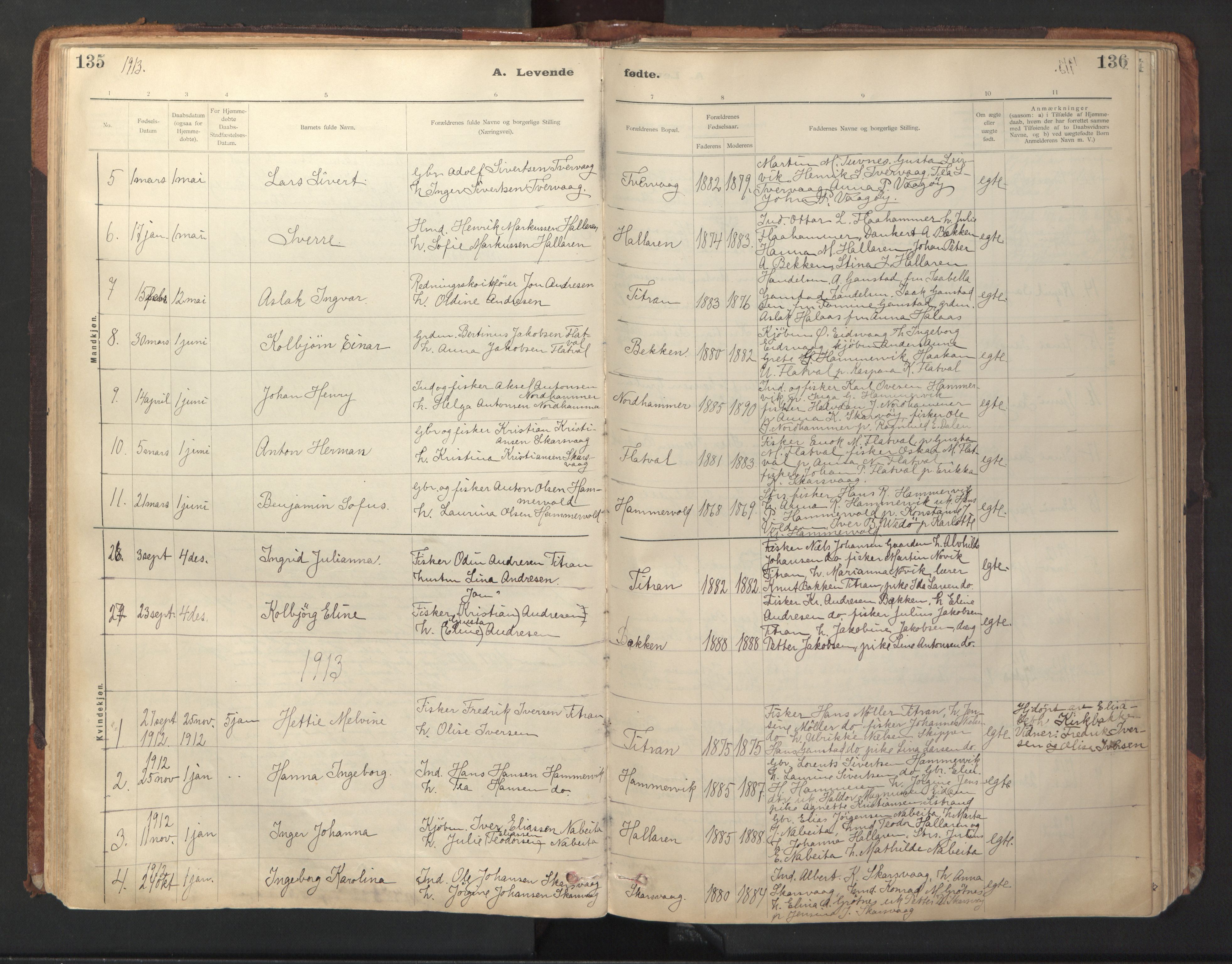 Ministerialprotokoller, klokkerbøker og fødselsregistre - Sør-Trøndelag, SAT/A-1456/641/L0596: Parish register (official) no. 641A02, 1898-1915, p. 135-136