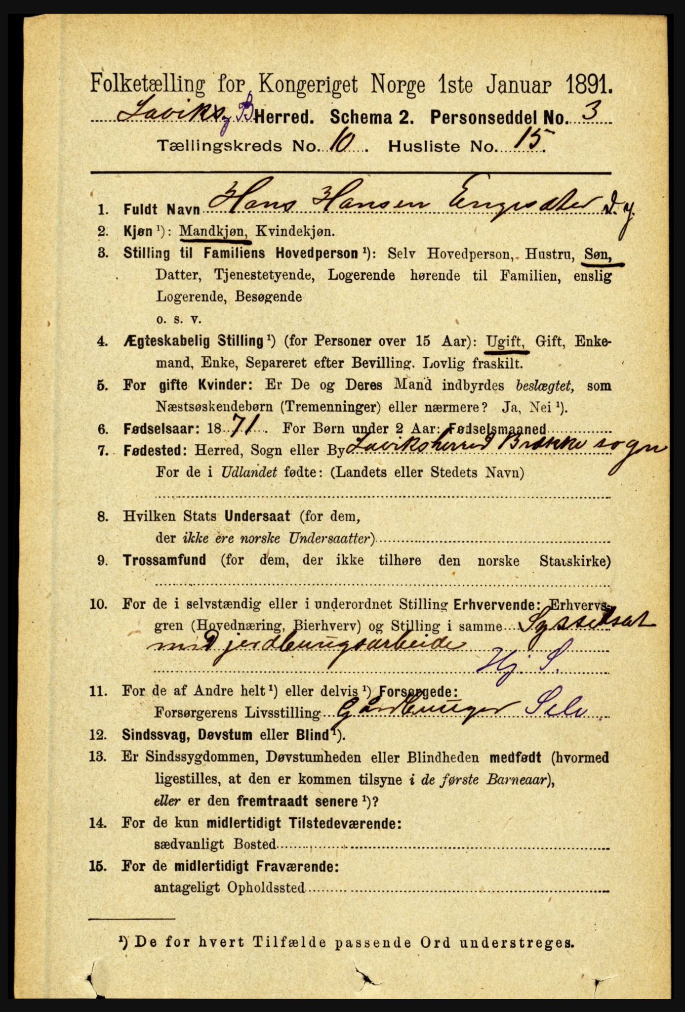 RA, 1891 census for 1415 Lavik og Brekke, 1891, p. 2080