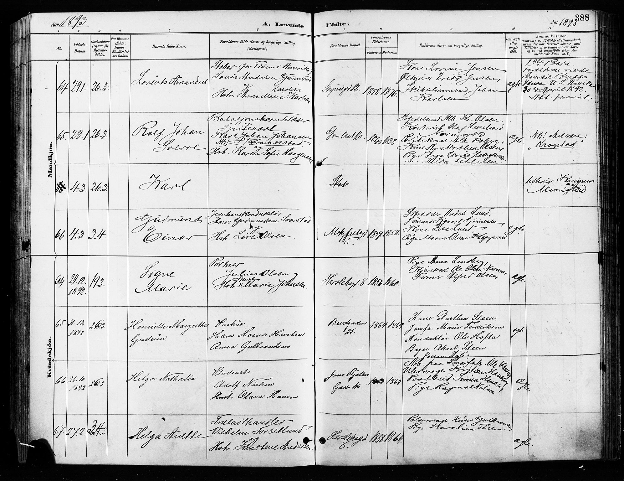 Grønland prestekontor Kirkebøker, SAO/A-10848/F/Fa/L0009: Parish register (official) no. 9, 1888-1893, p. 388
