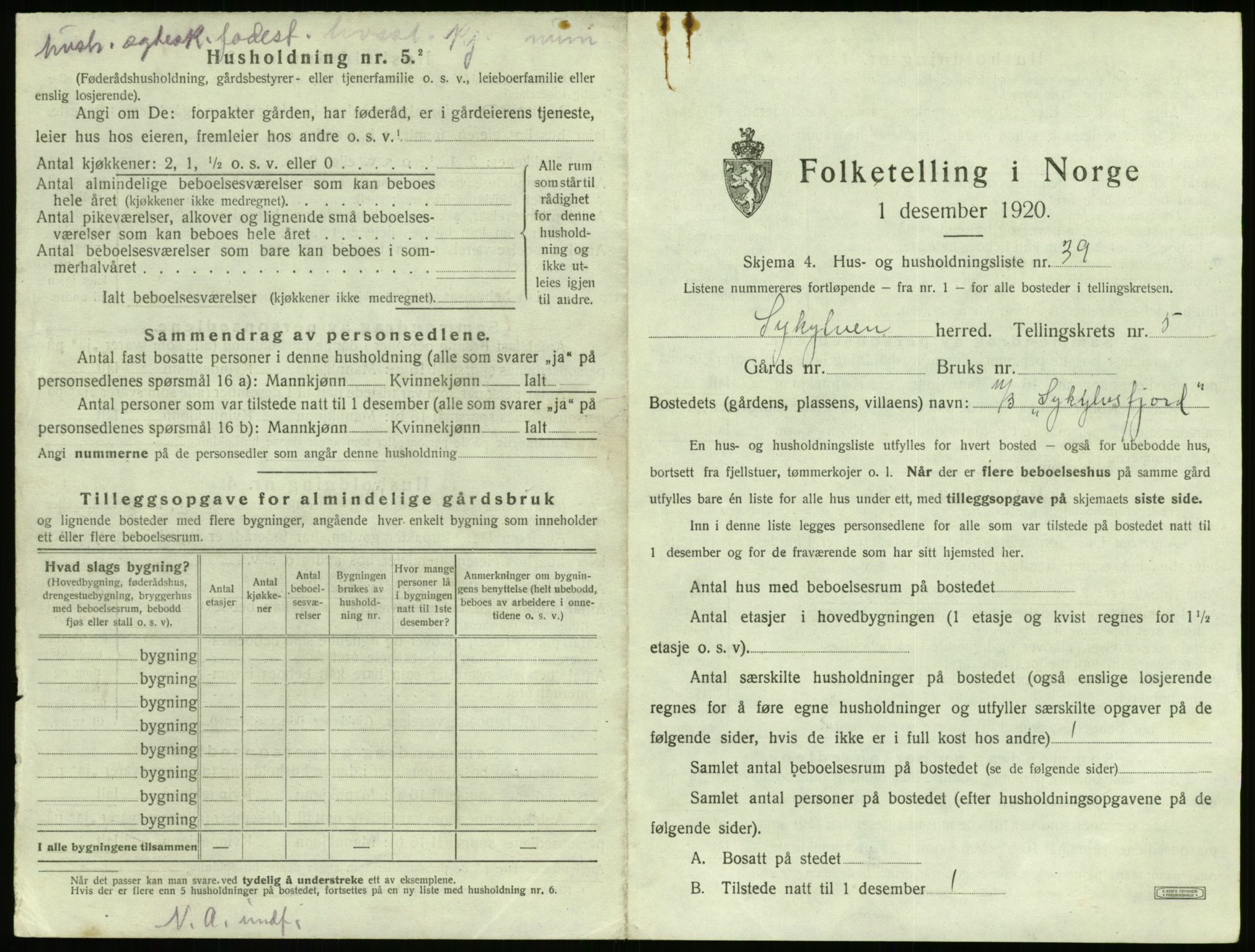 SAT, 1920 census for Sykkylven, 1920, p. 495