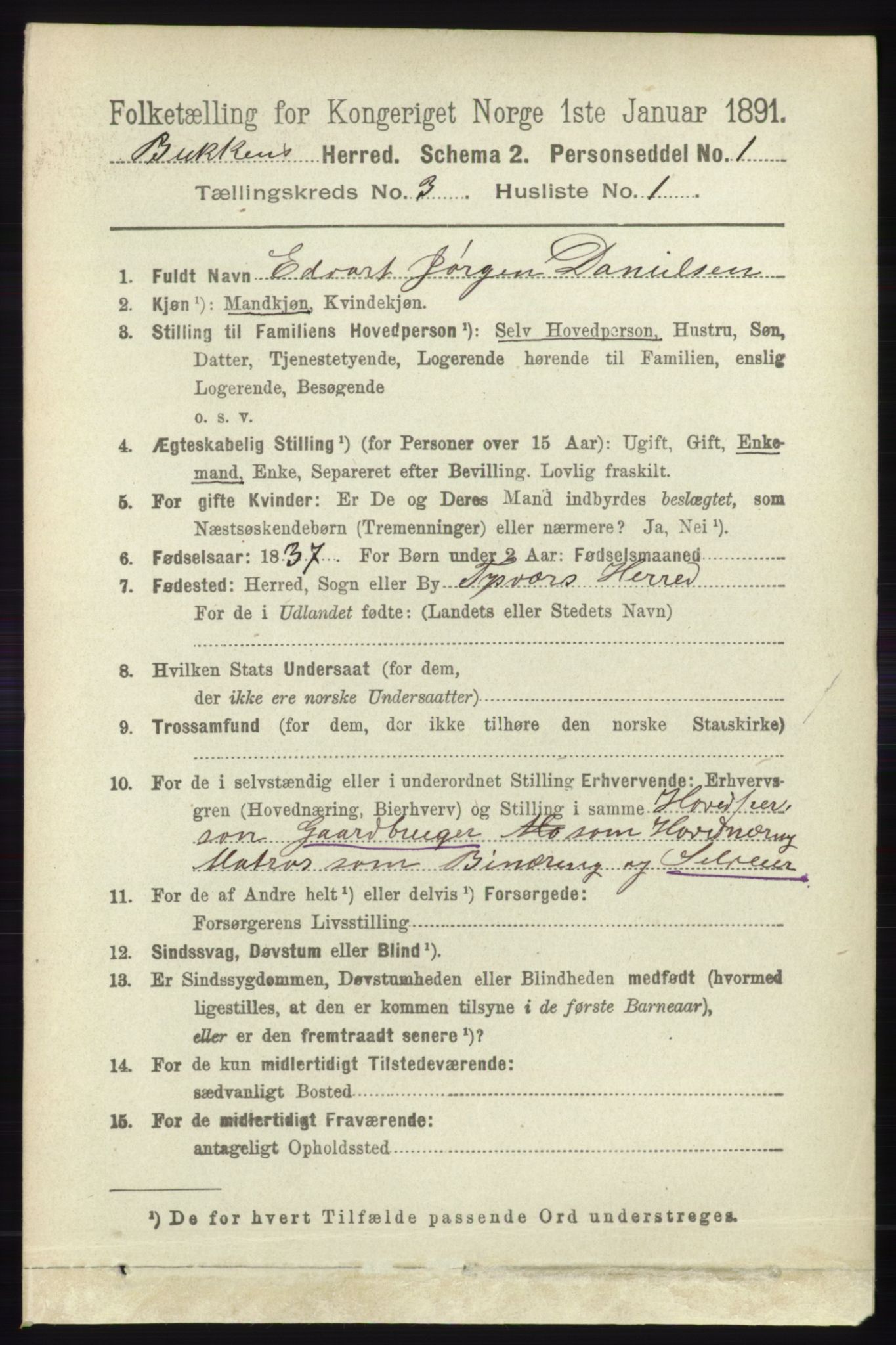 RA, 1891 census for 1145 Bokn, 1891, p. 626