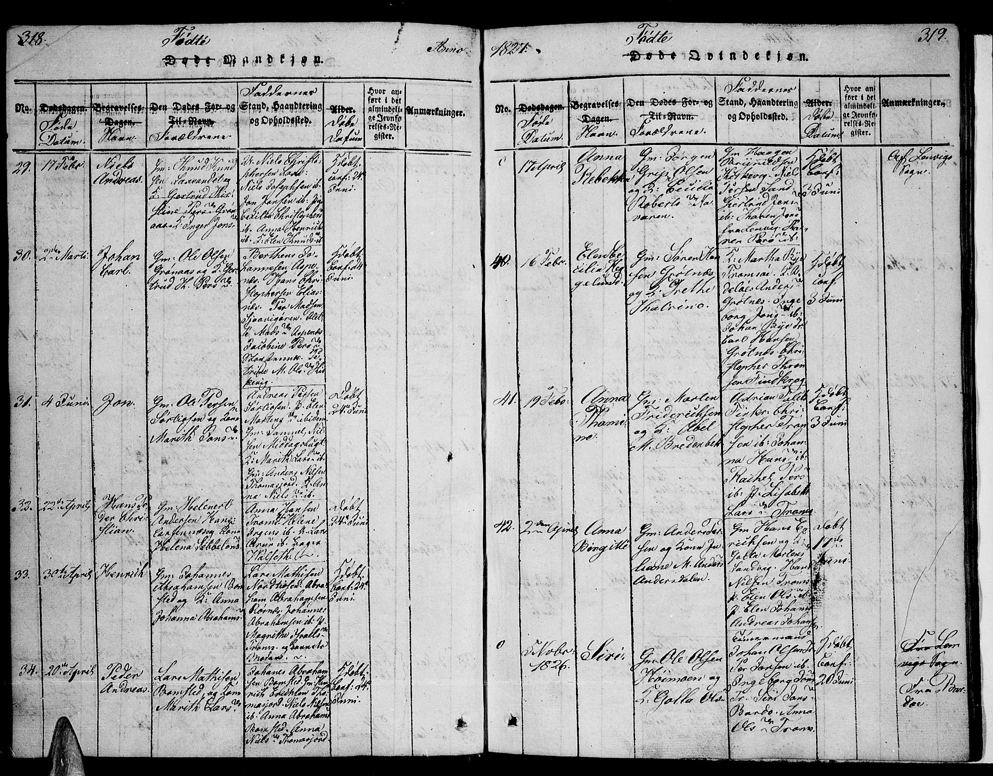 Tromsø sokneprestkontor/stiftsprosti/domprosti, SATØ/S-1343/G/Ga/L0007kirke: Parish register (official) no. 7, 1821-1828, p. 318-319