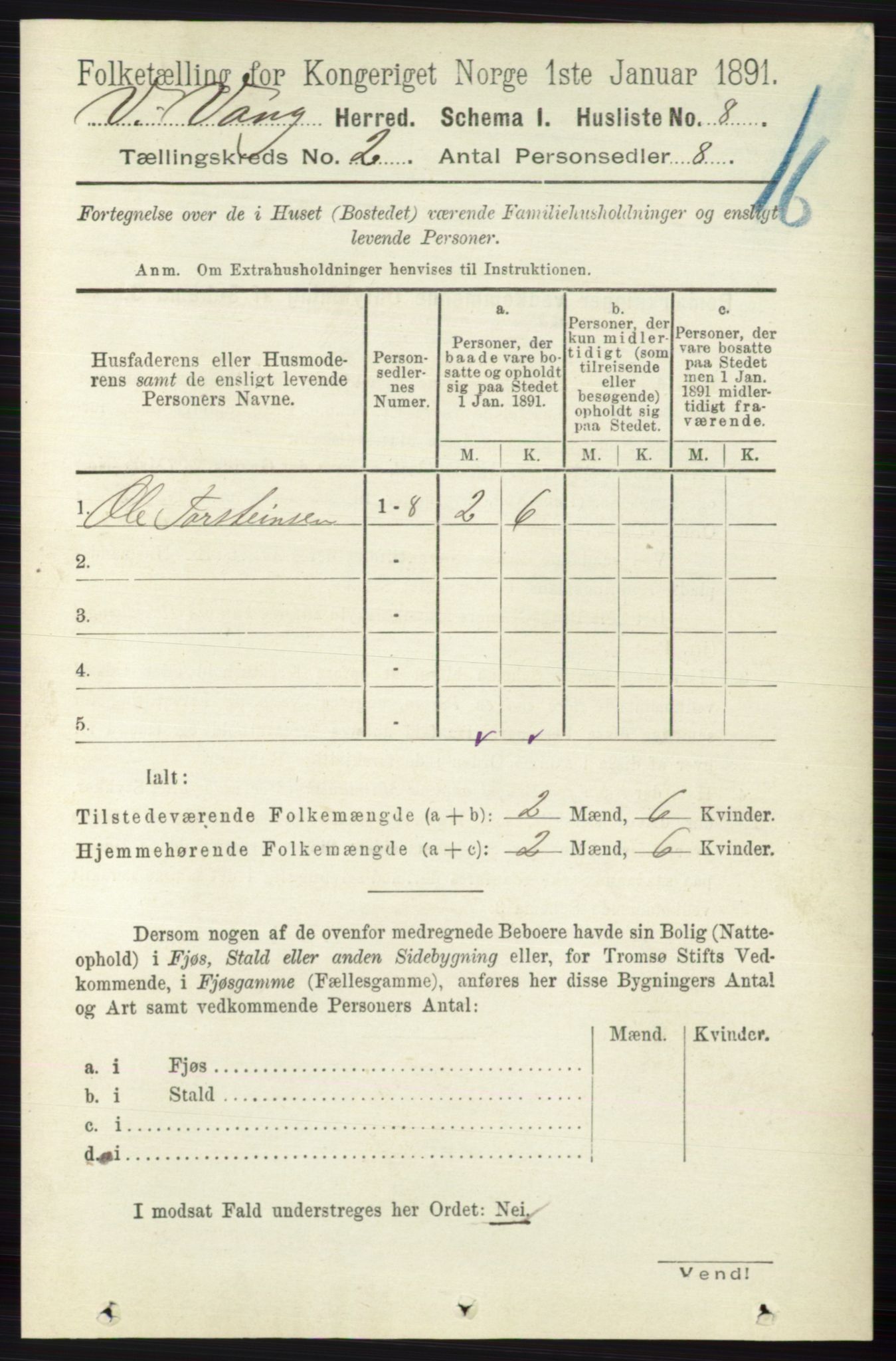 RA, 1891 census for 0545 Vang, 1891, p. 355